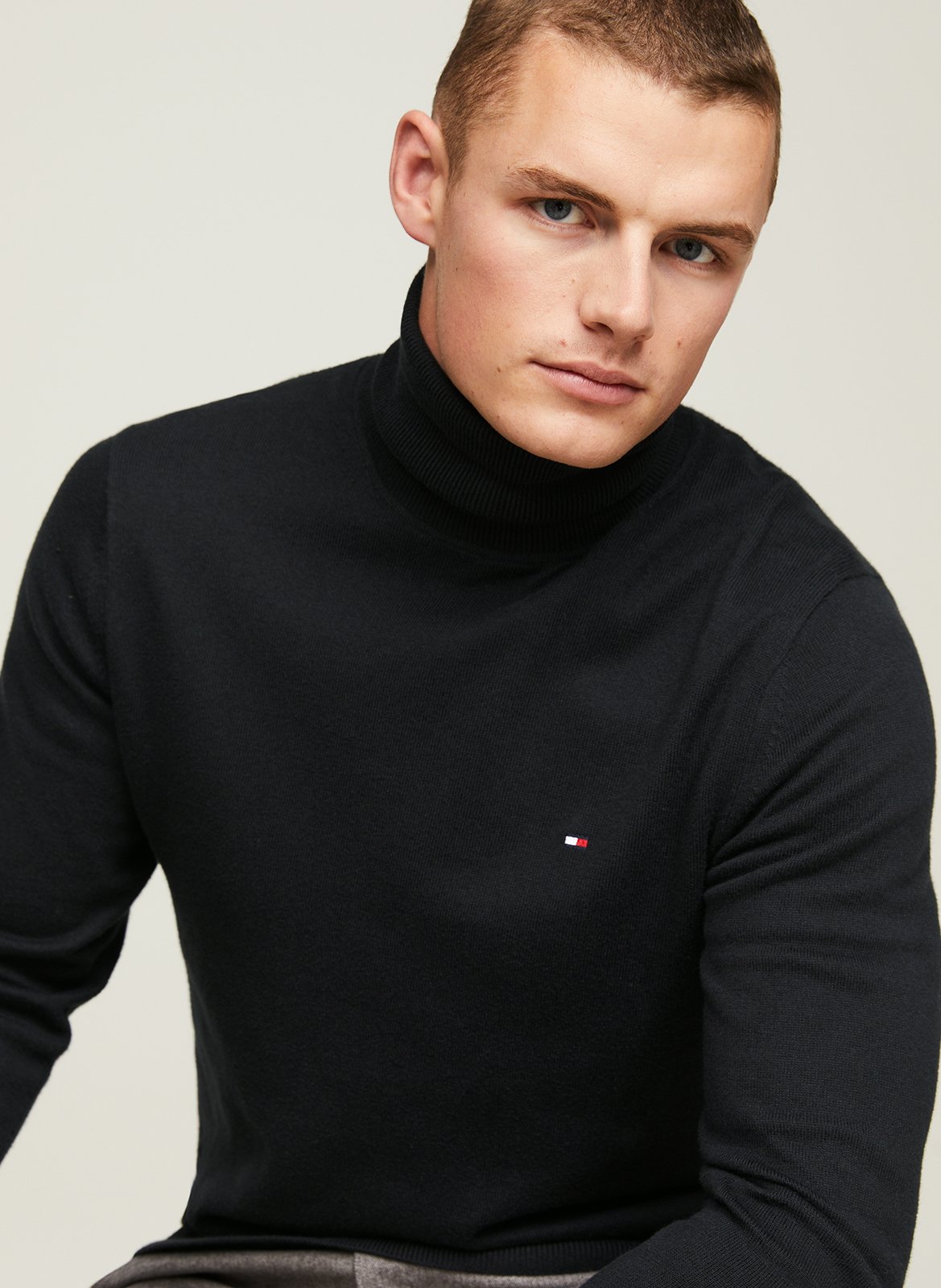 Rollkragenpullover aus Bio-Baumwoll-Mix, Regular Fit TOMMY HILFIGER Schwarz