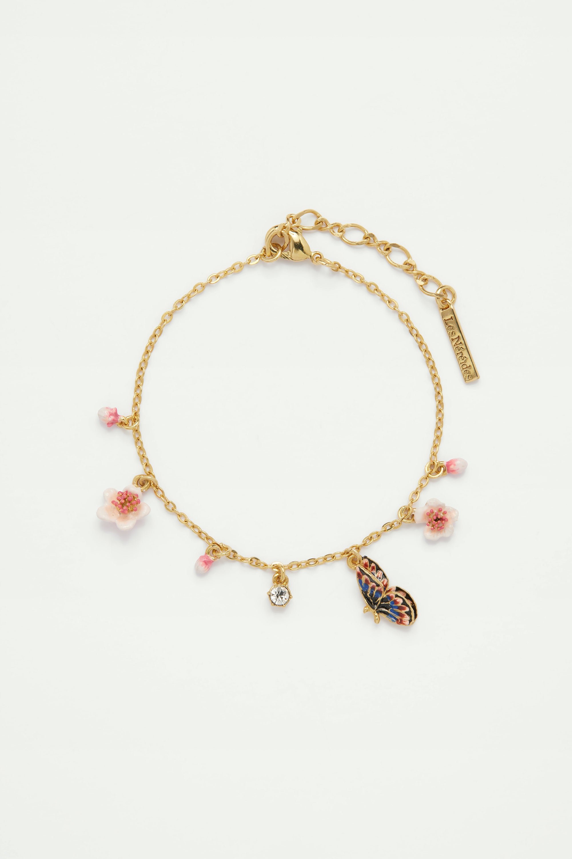Bracelet fin papillon du japon et petites fleurs de cerisier LES NEREIDES Multicolore
