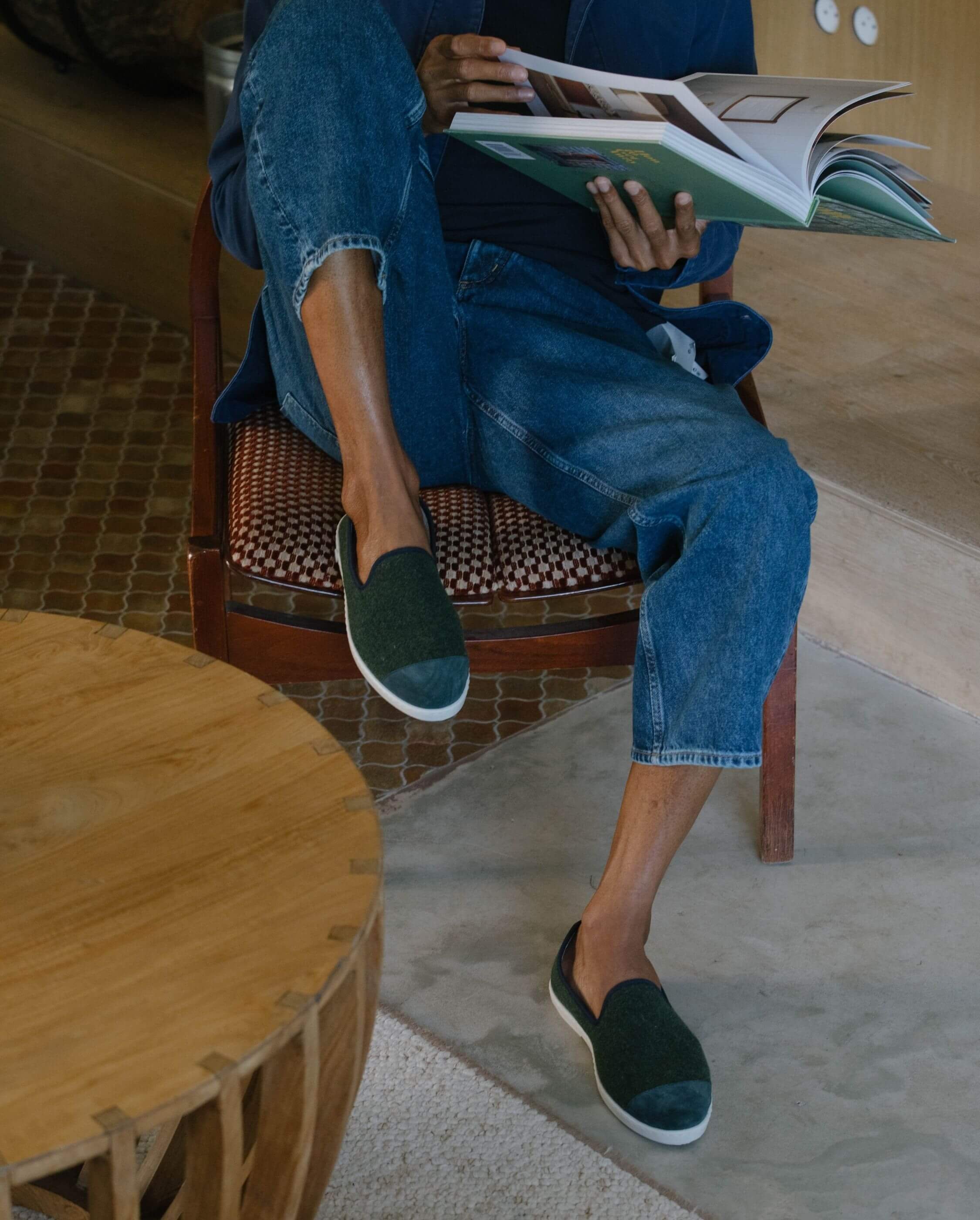 Chausson homme laine, vert marine ANGARDE Vert