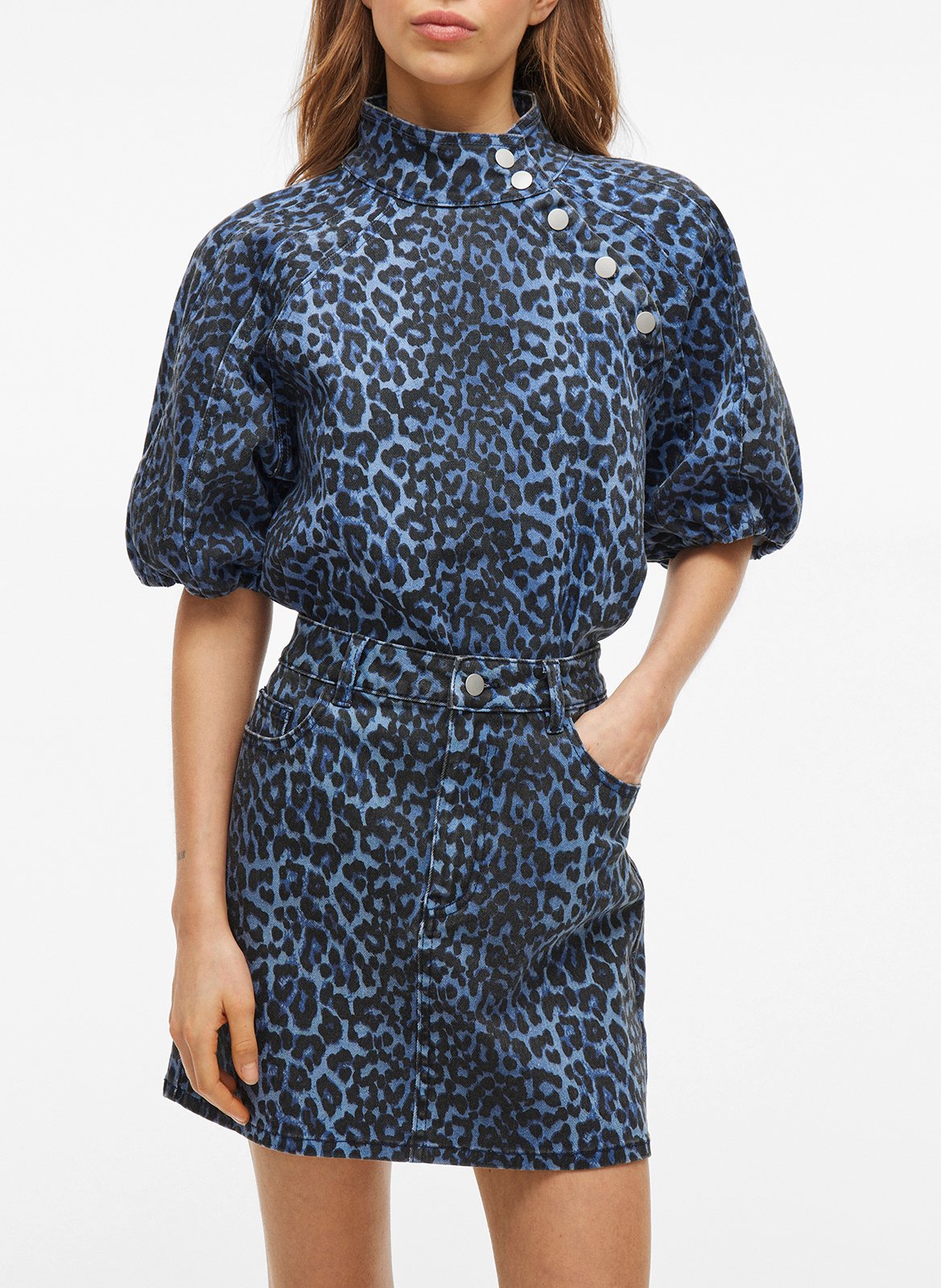 Jupe courte en denim de coton VILA Bleu