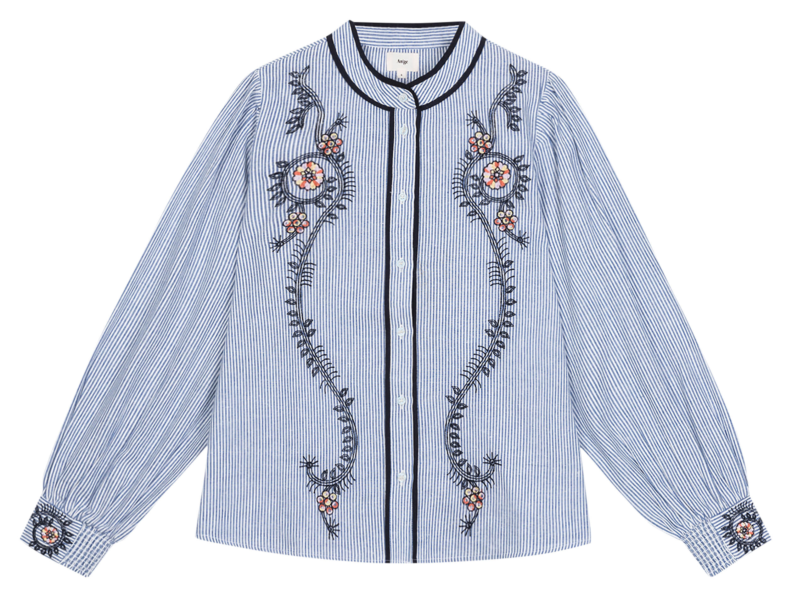 Round neck striped shirt with embroidery AN'GE Blue