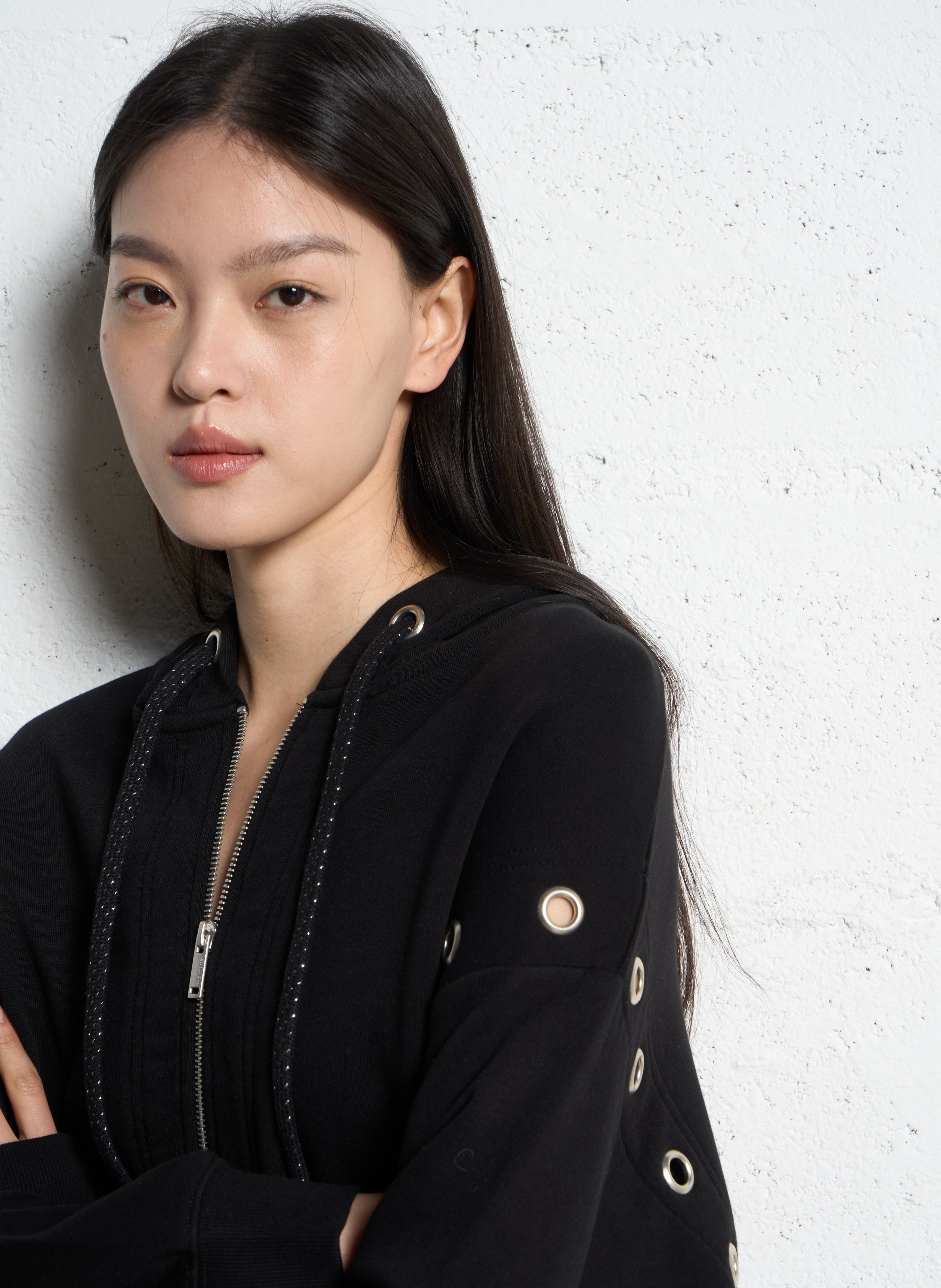 Sweatshirt mit Reißverschluss am Ausschnitt aus Baumwolle IKKS Schwarz