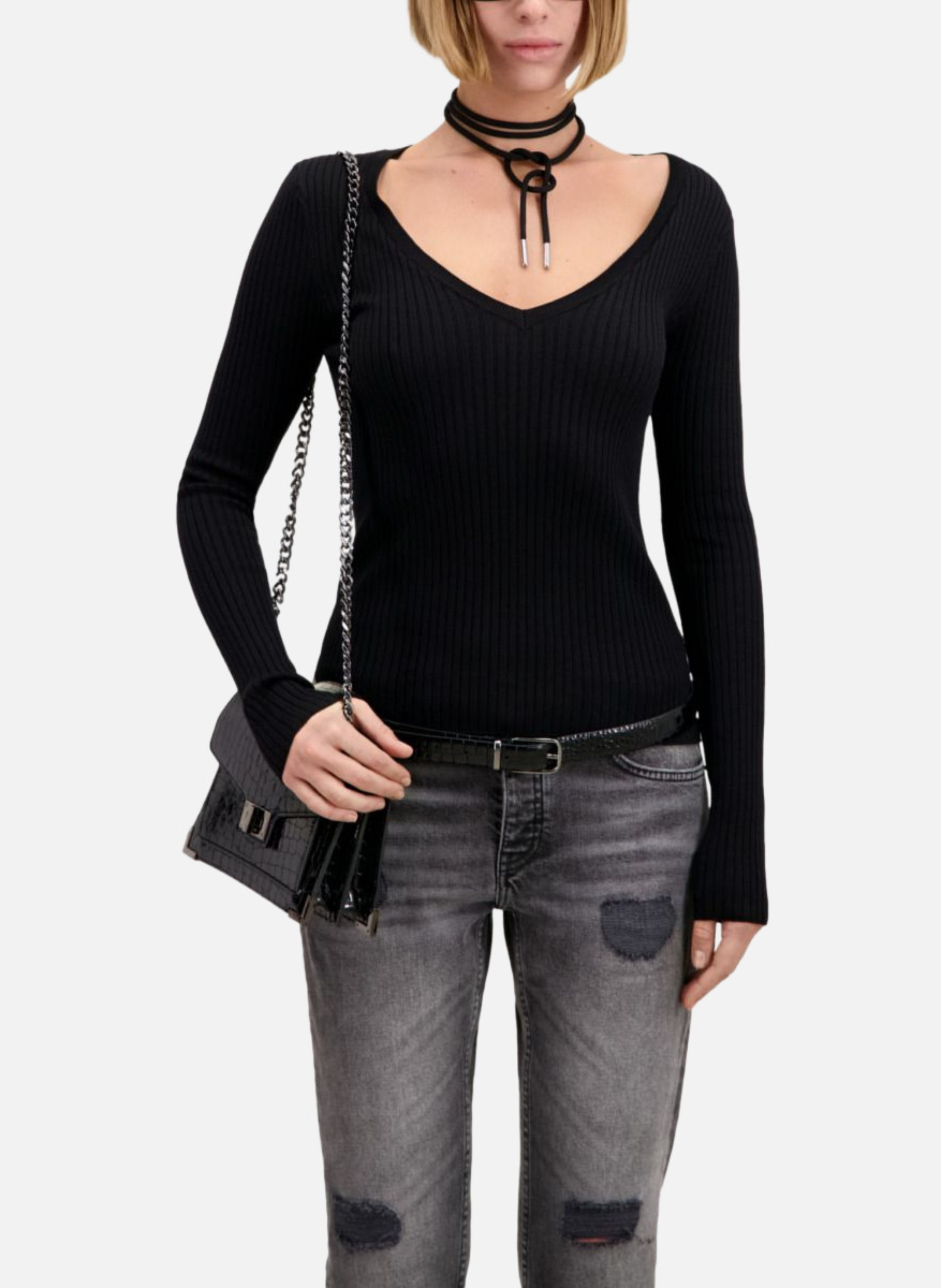 Emily Small Embossed Leather Chain Bag THE KOOPLES Black