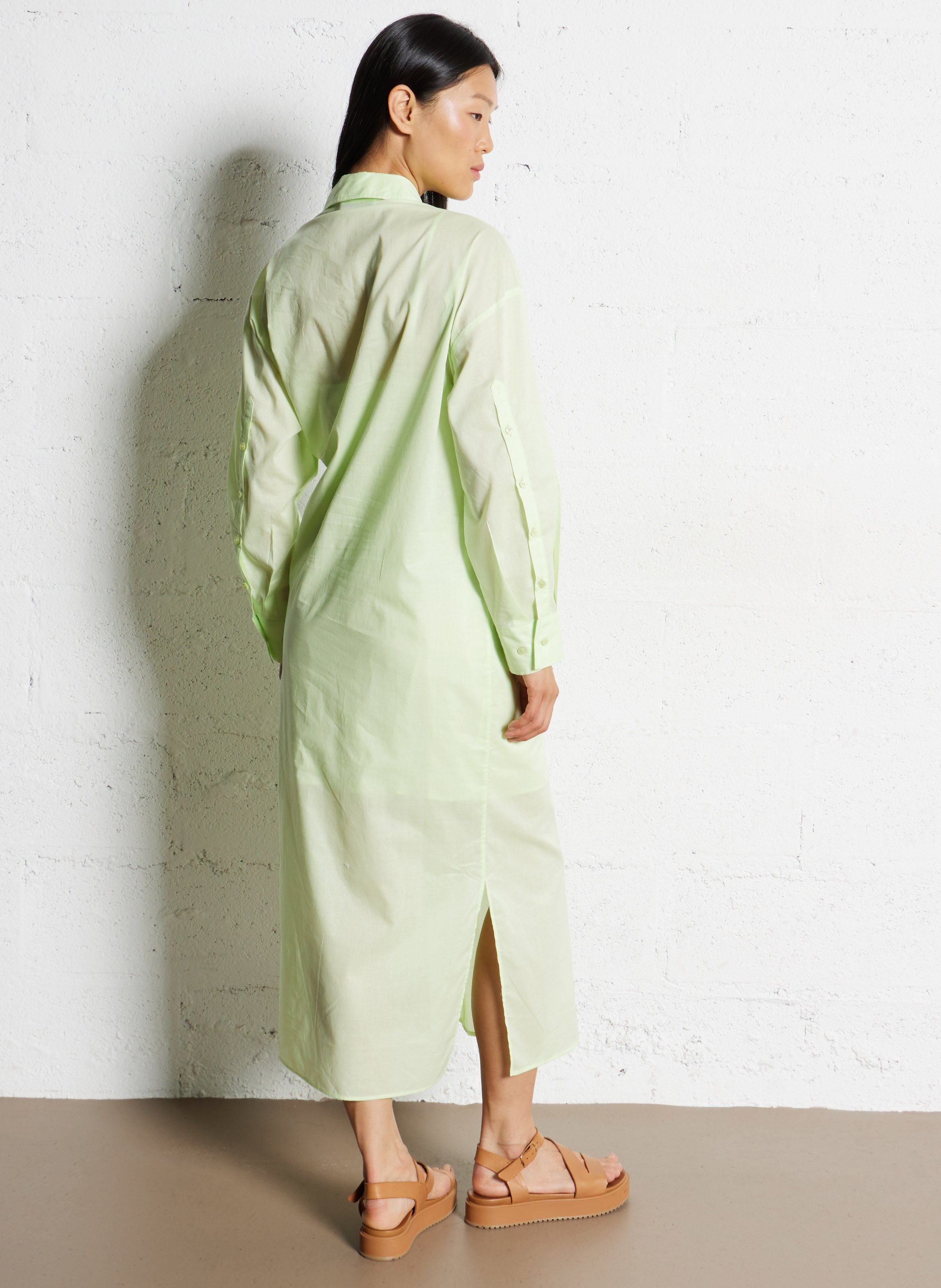 Robe midi col classique en coton ROSEANNA Vert