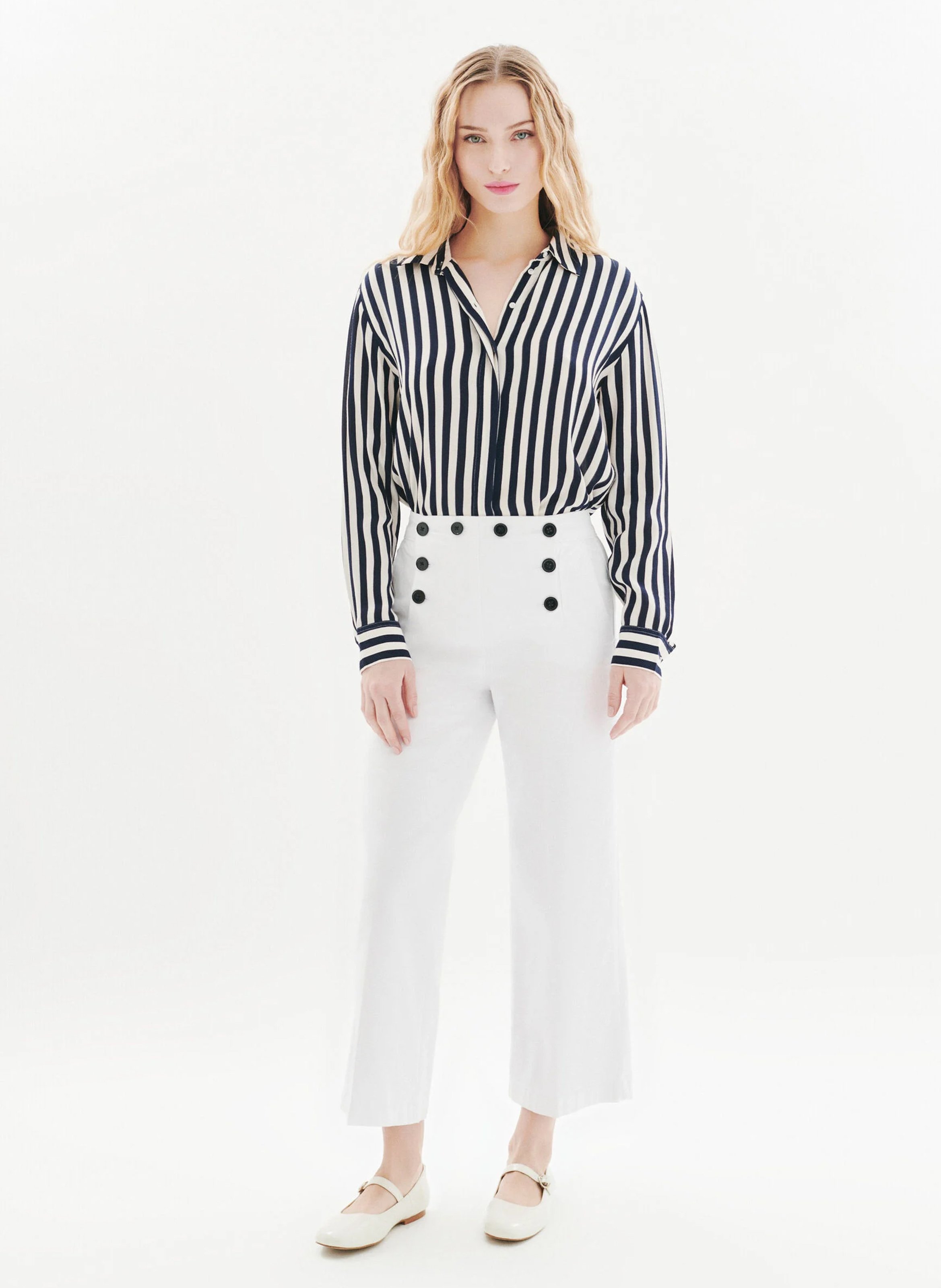 Wijde hoge taille broek met knopen CAROLL Wit