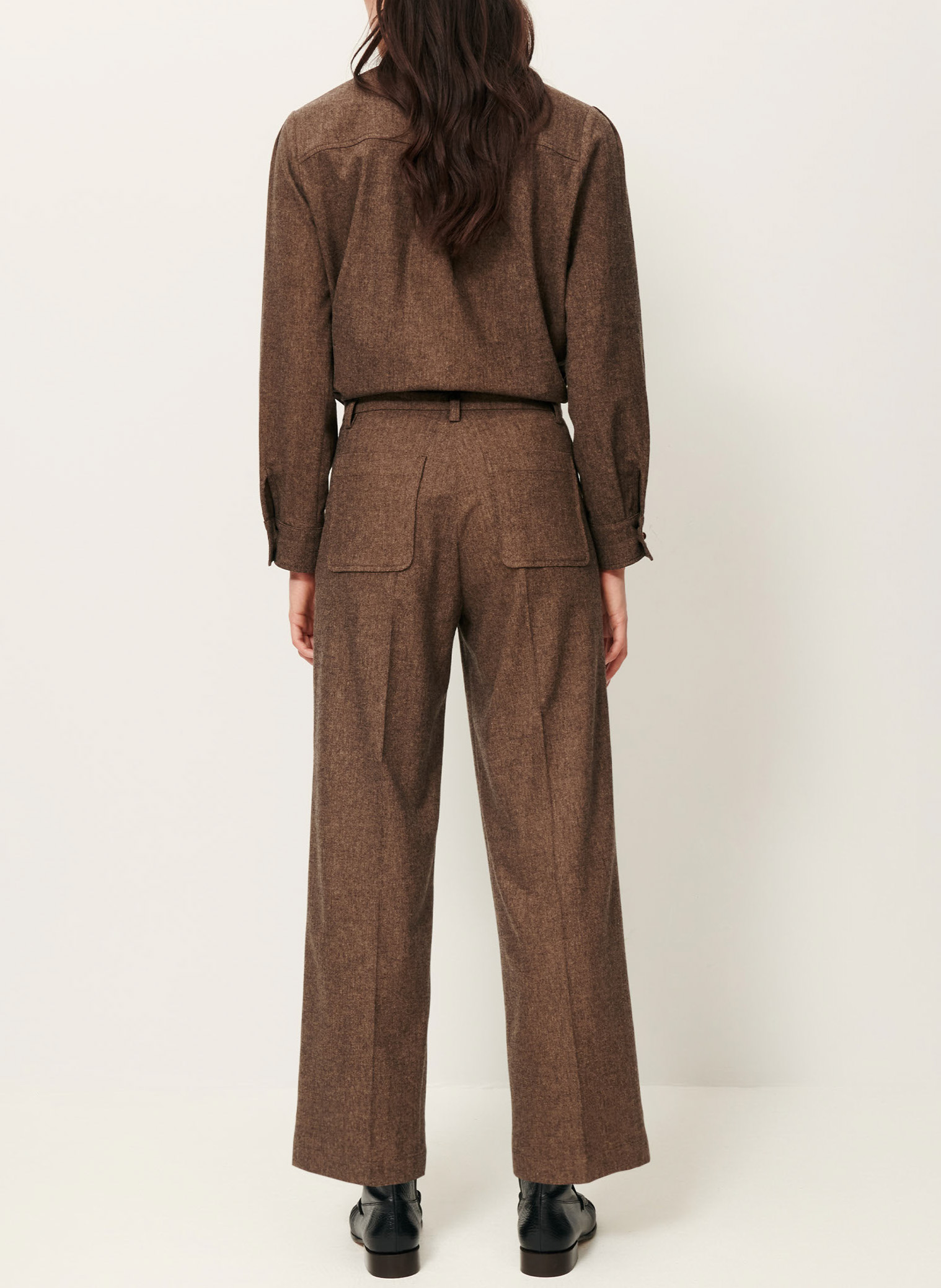 Pantalon large en laine mélangée SESSUN Marron