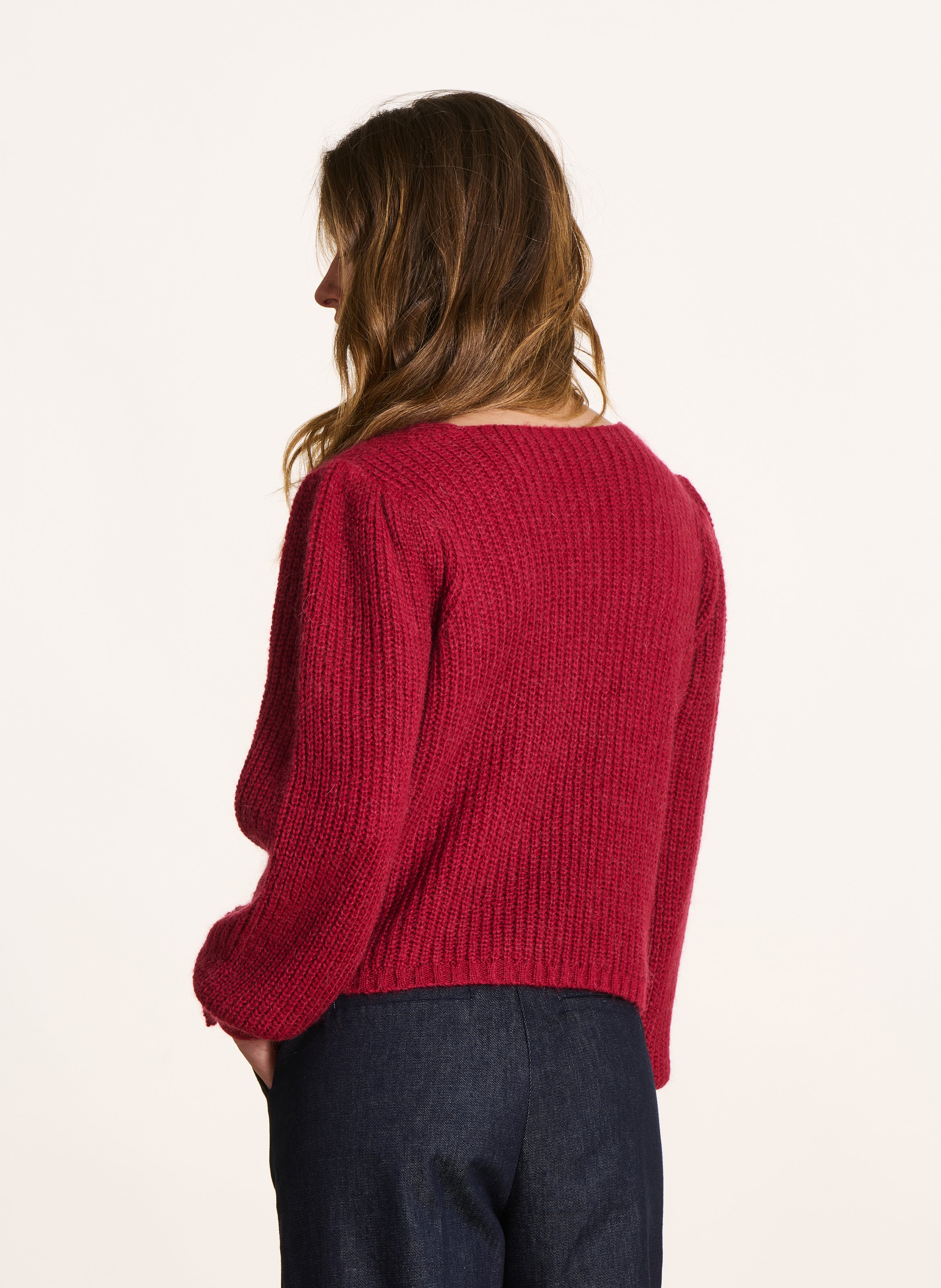 Eng anliegender Pullover mit langen Ärmeln und Schleifen-Detail LA FEE MARABOUTEE Rot