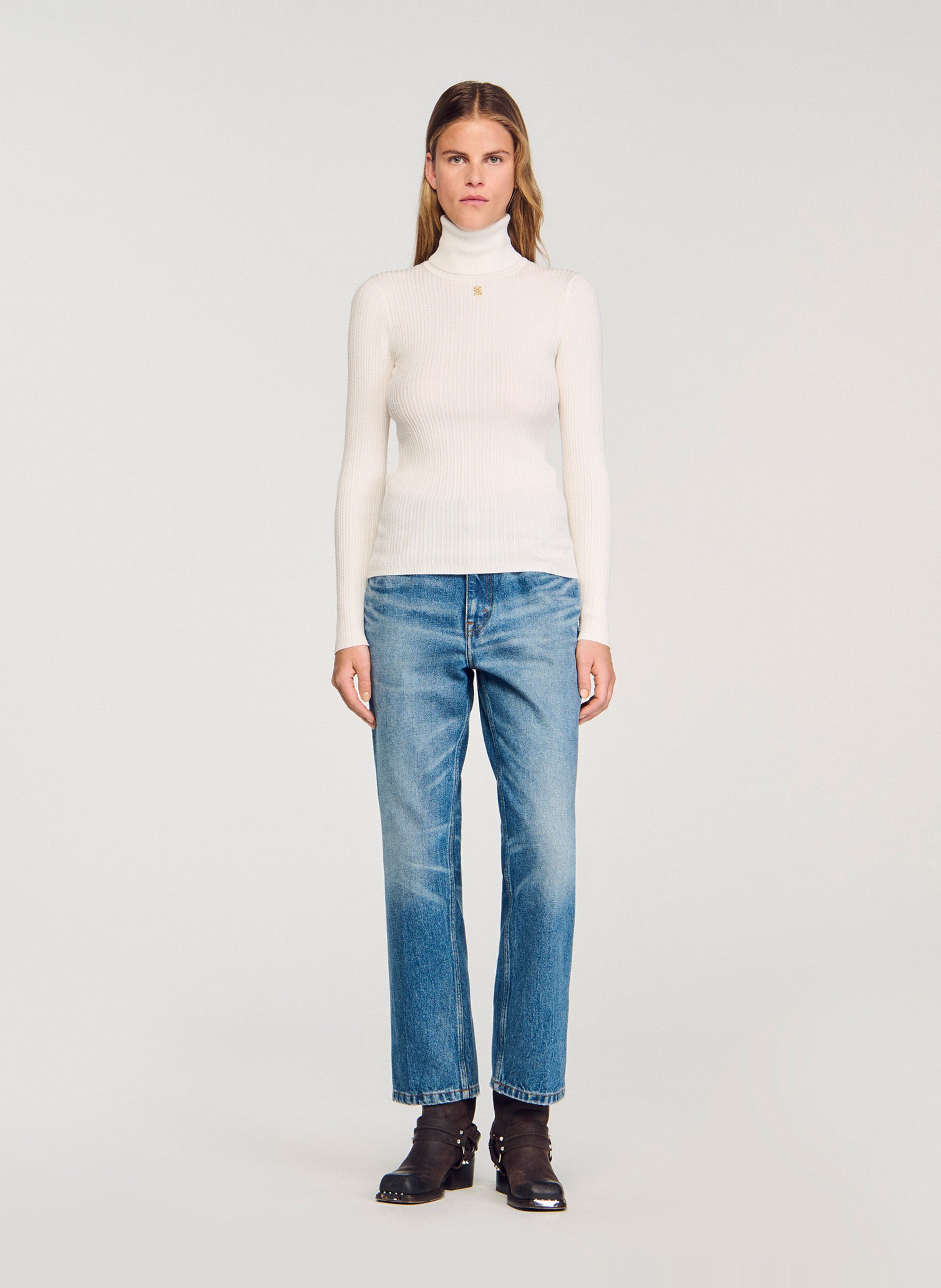 Pull col roulé  SANDRO Blanc