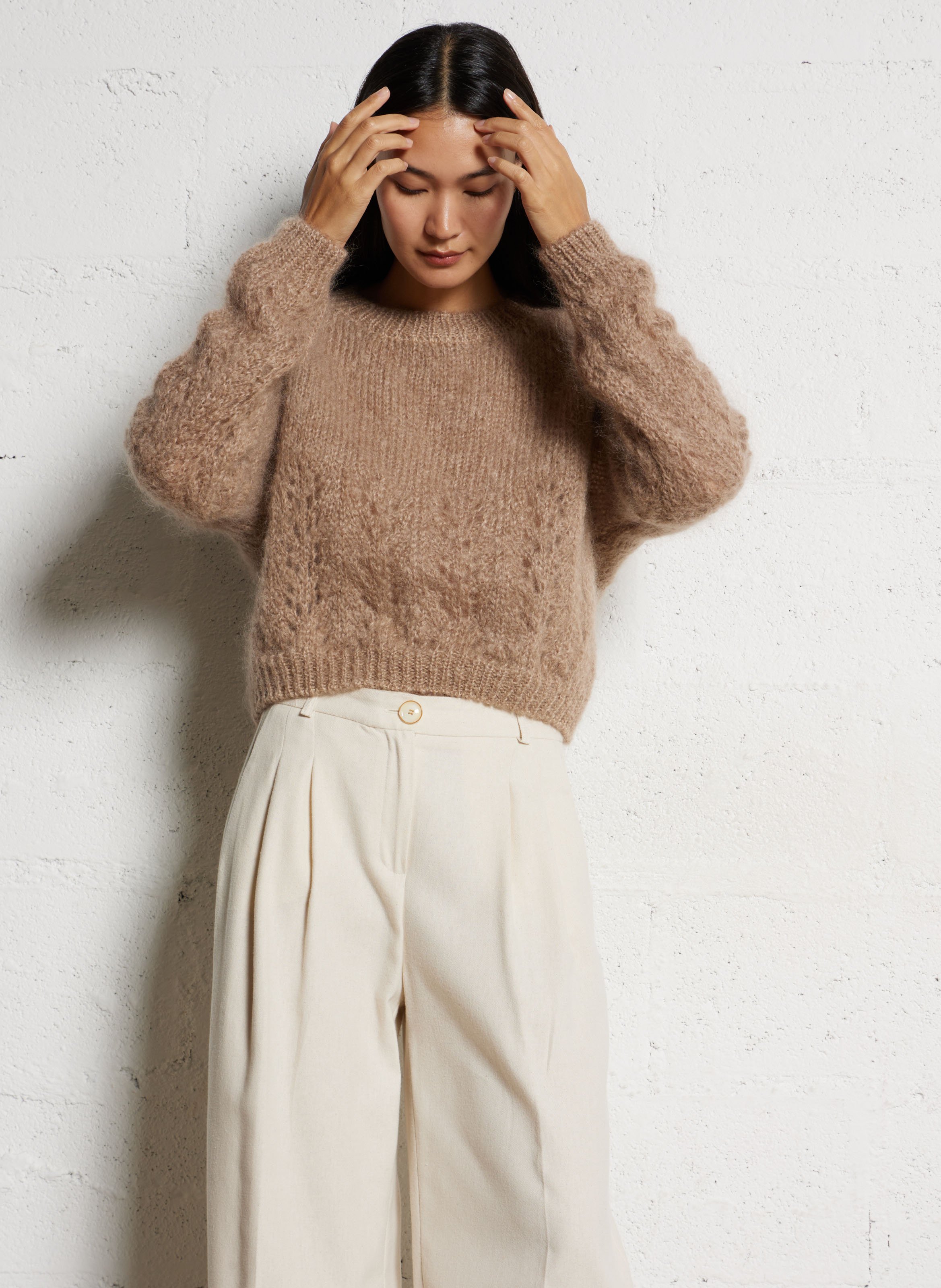 Pull col rond en mohair mélangé TINSELS Blanc