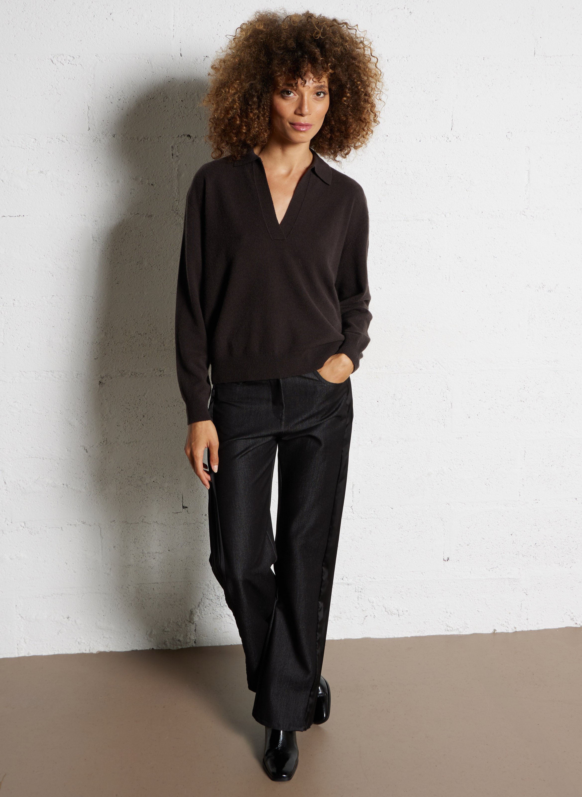 Cashmere long-sleeve polo MAJESTIC FILATURES Brown