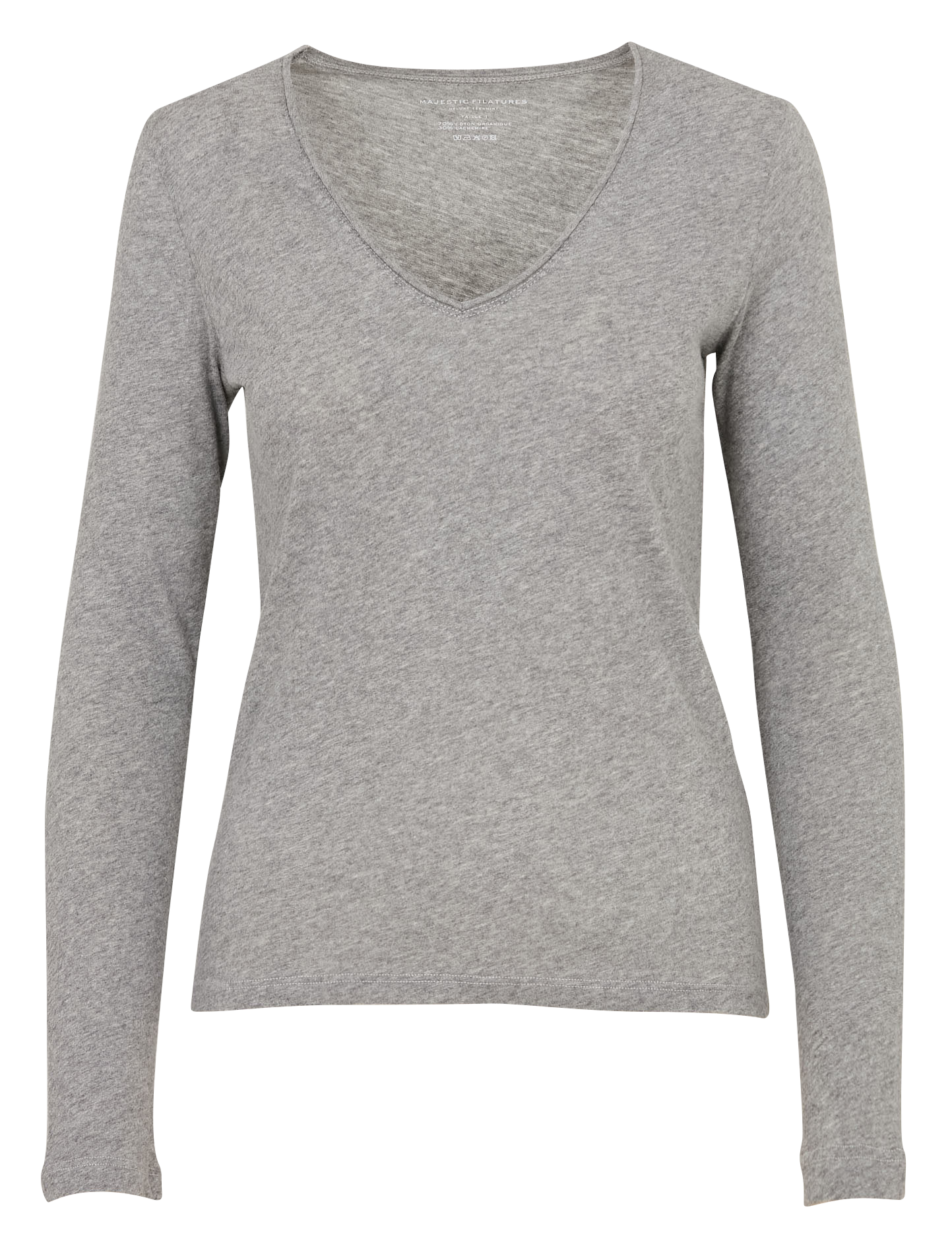 Tee-shirt col V en coton mélangé MAJESTIC FILATURES Gris