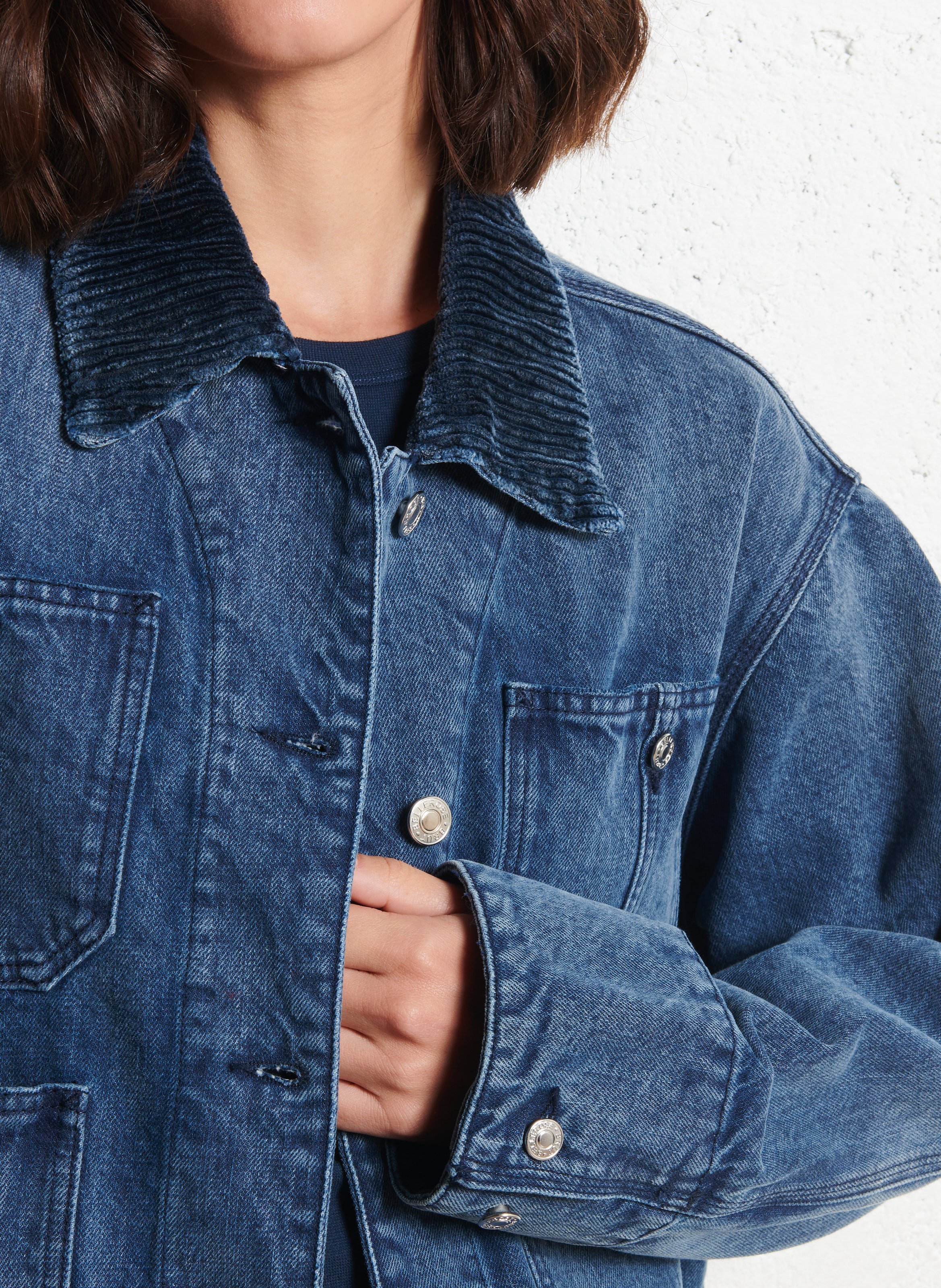 Oversized jas met fluwelen reverskraag van katoen BELLEROSE Blauw