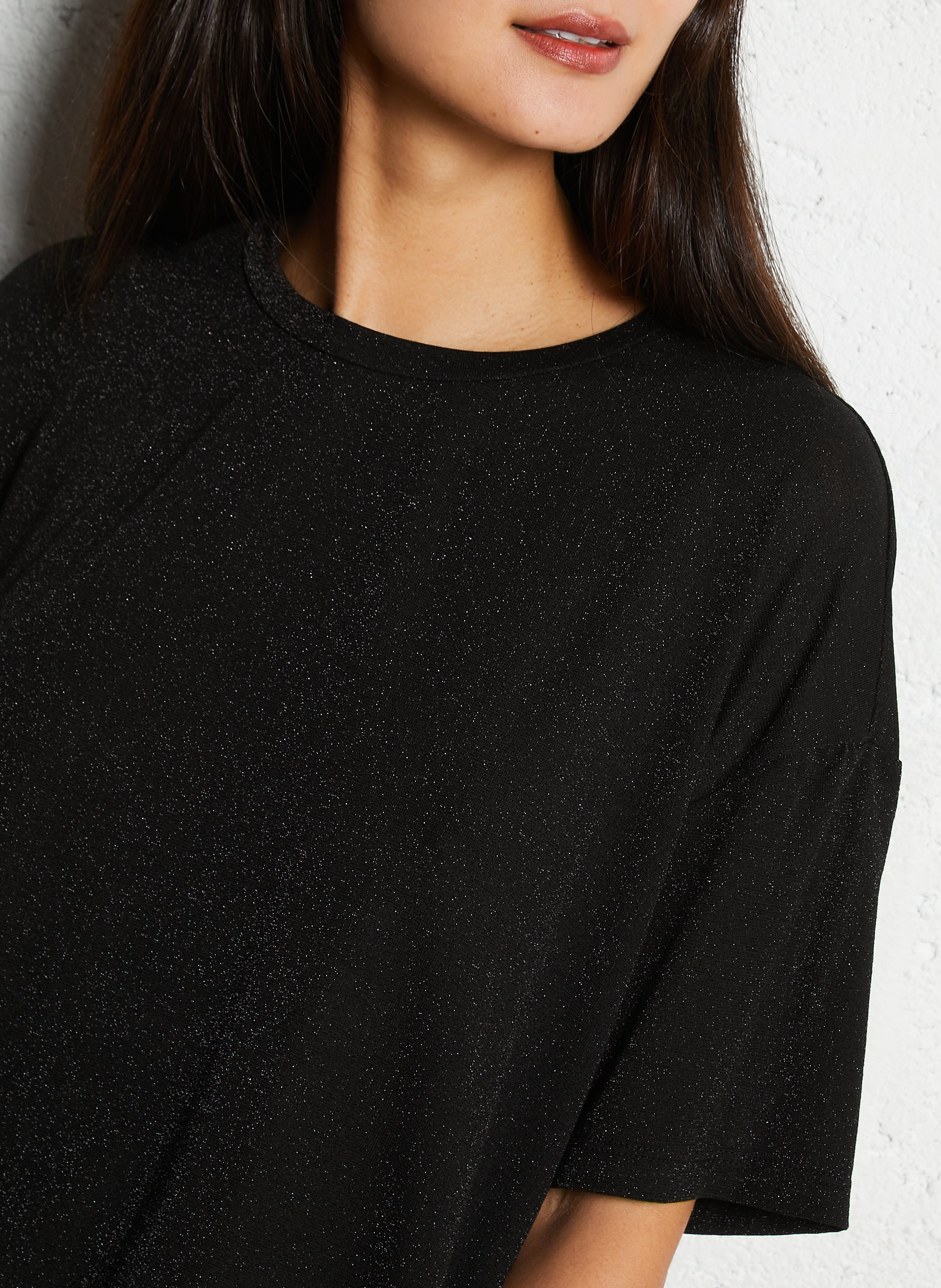 Tee-shirt fluide ample pailleté PLEASE Noir