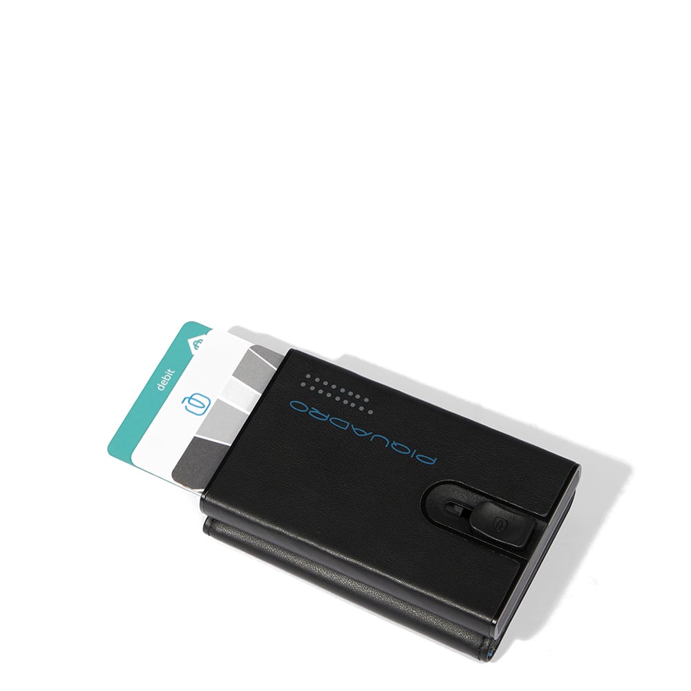 Compact wallet for bills, coins, and credit cards with a sliding system, RFID protection PIQUADRO Black