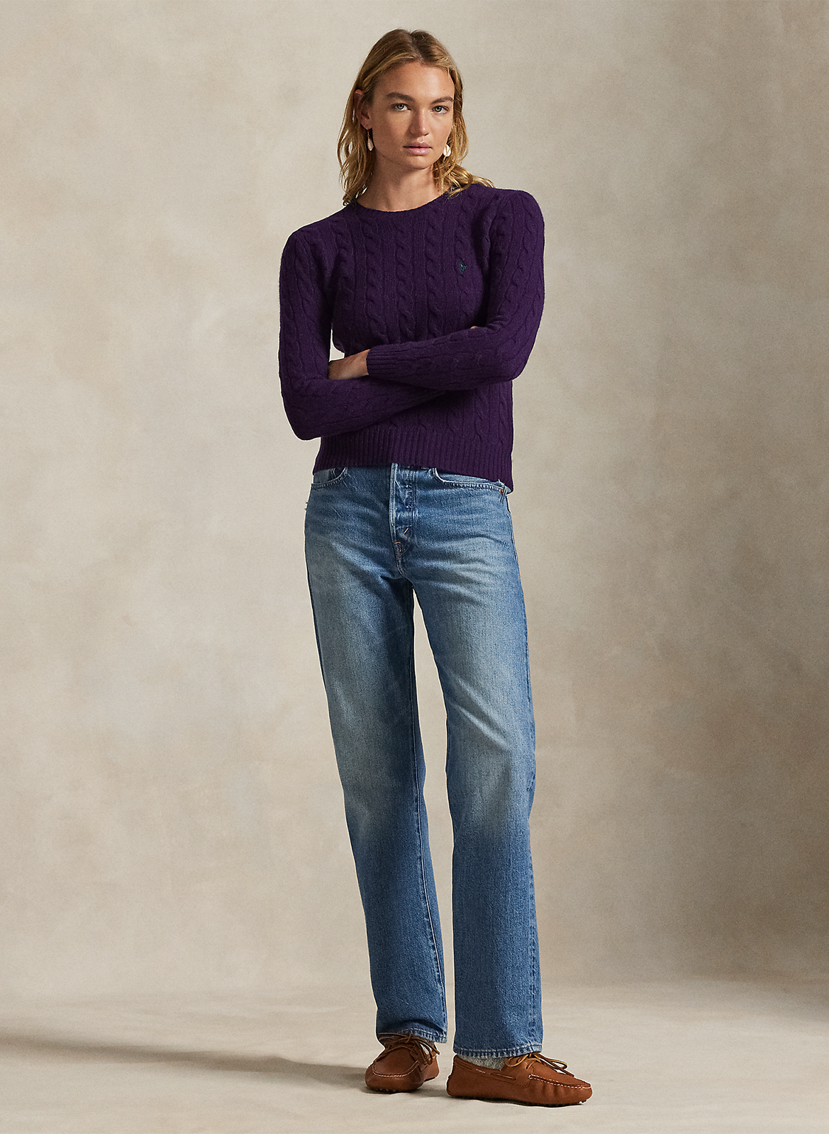 Pull col rond en laine et en cachemire mélangés  POLO RALPH LAUREN Violet