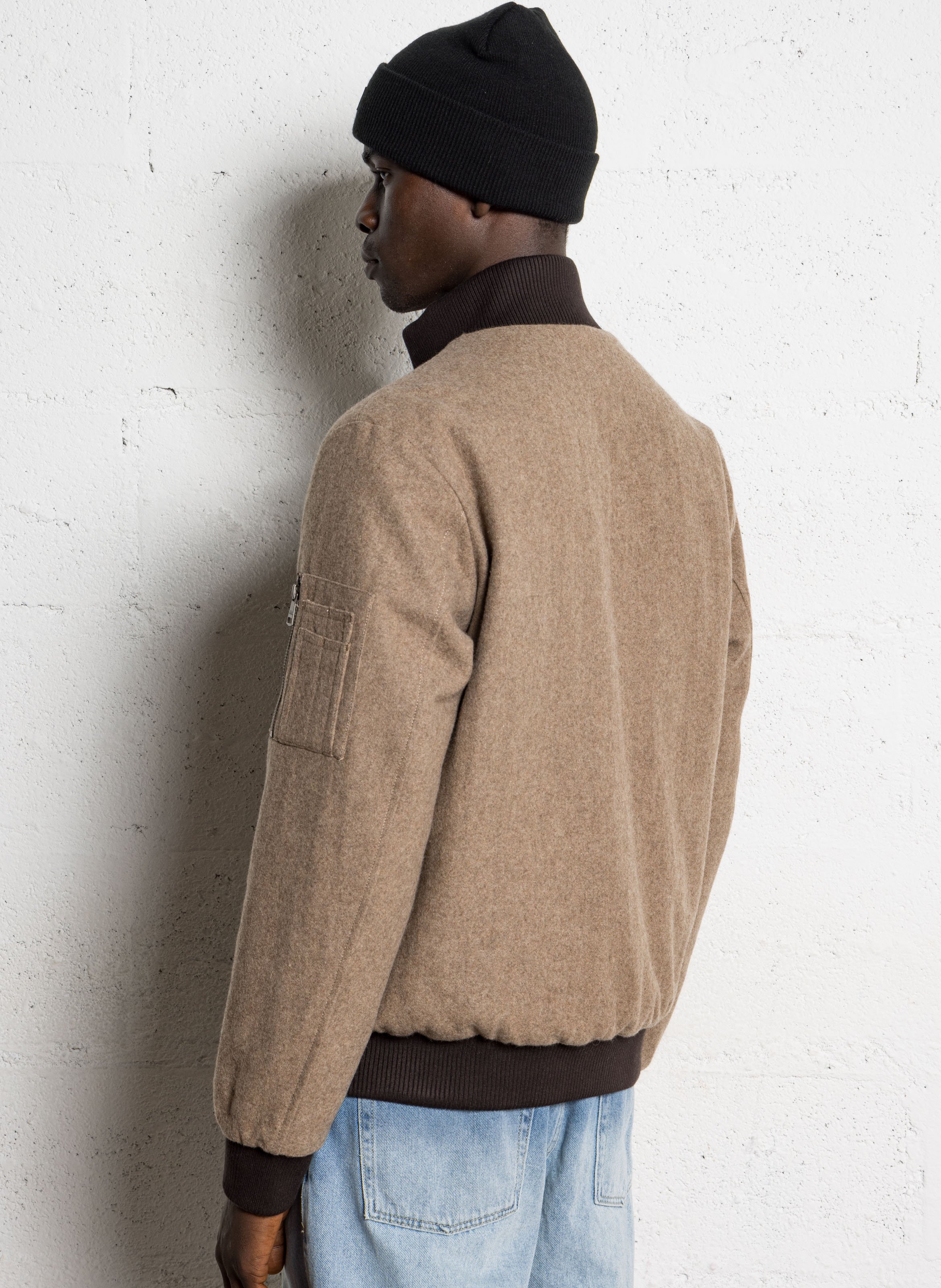 Blouson oversize col montant en laine mélangée BOMBERS ORIGINAL Beige