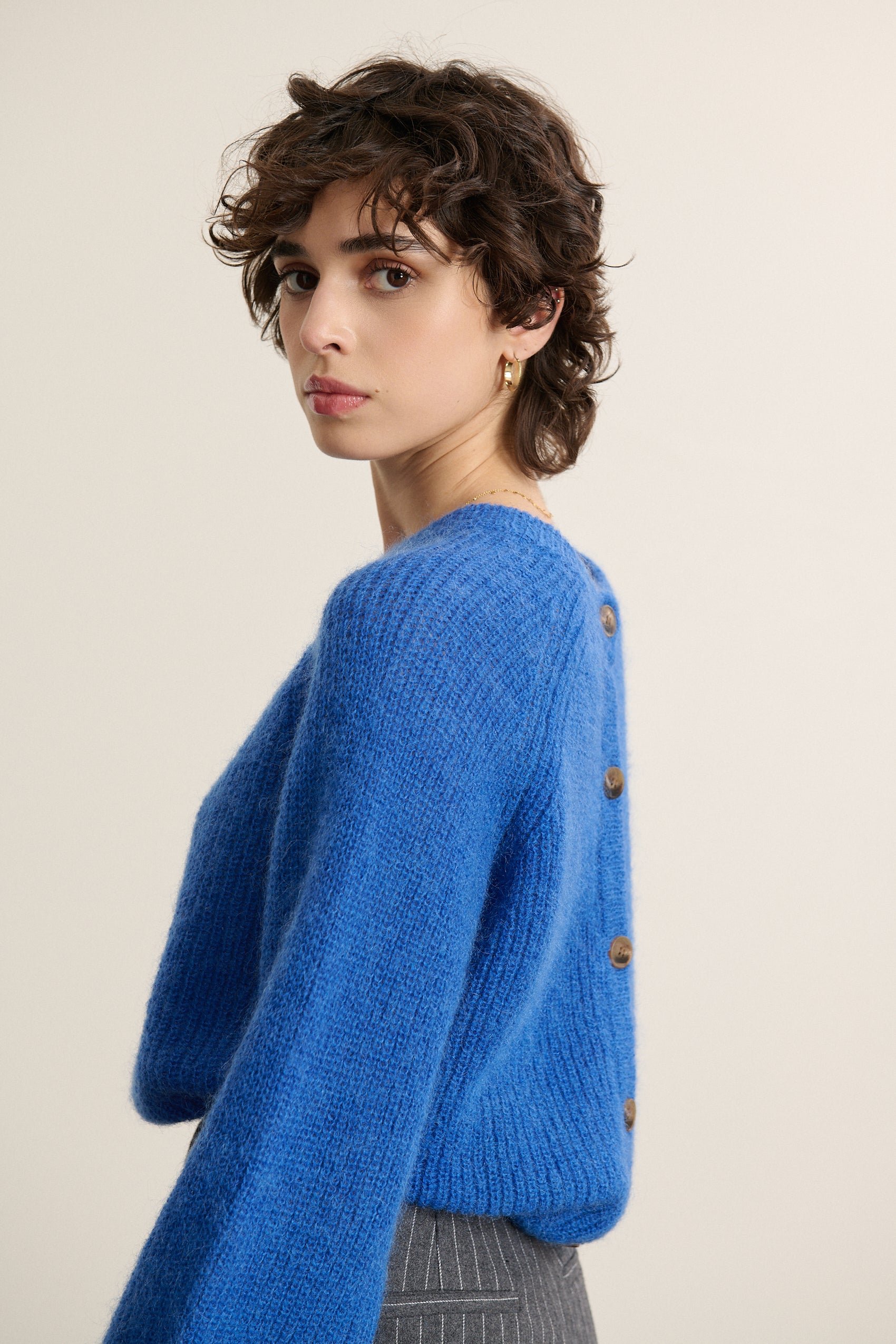 Buttoned round neck sweater GARANCE PARIS Blue