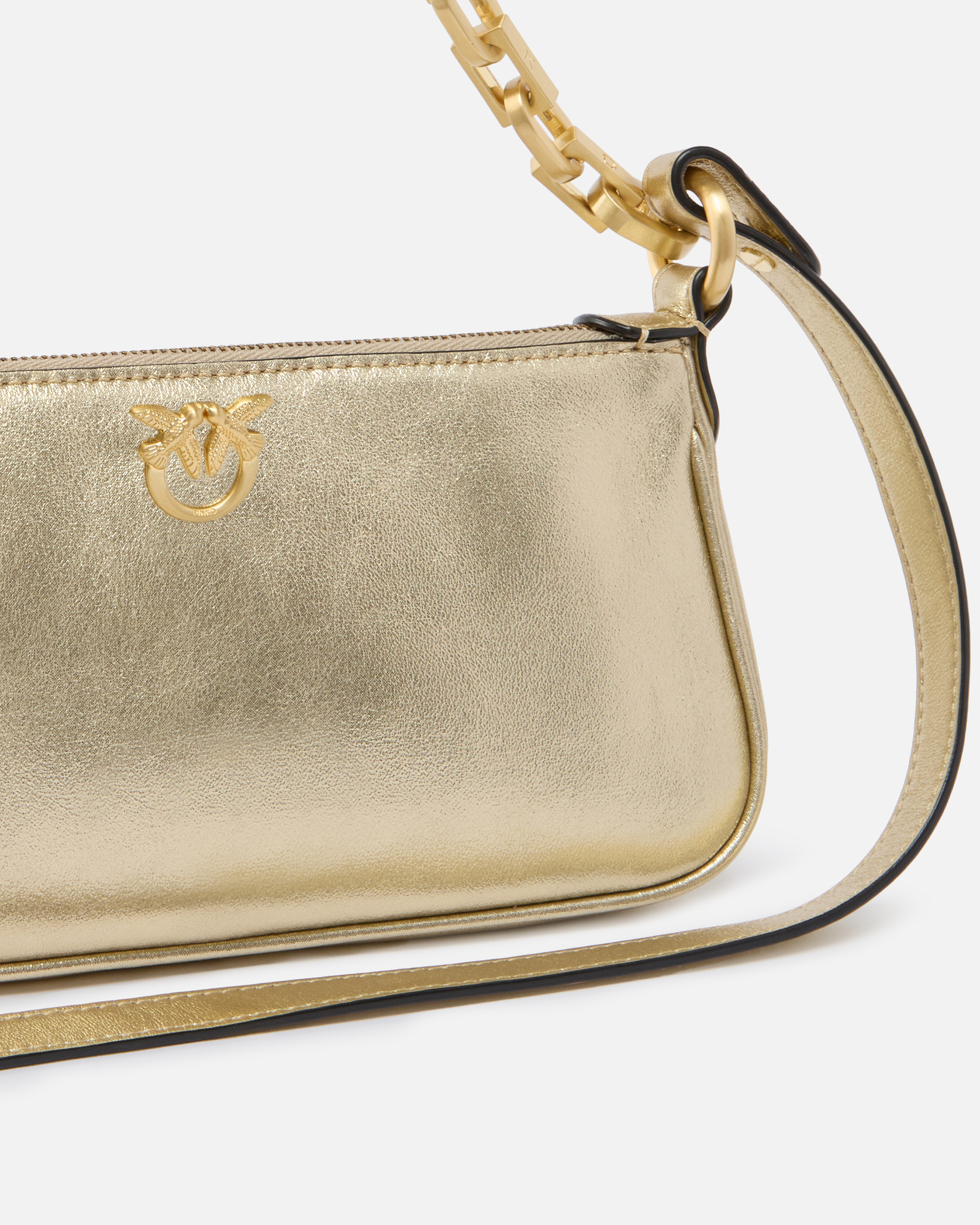Small handbag mini half moon baguette in lame suede PINKO Golden