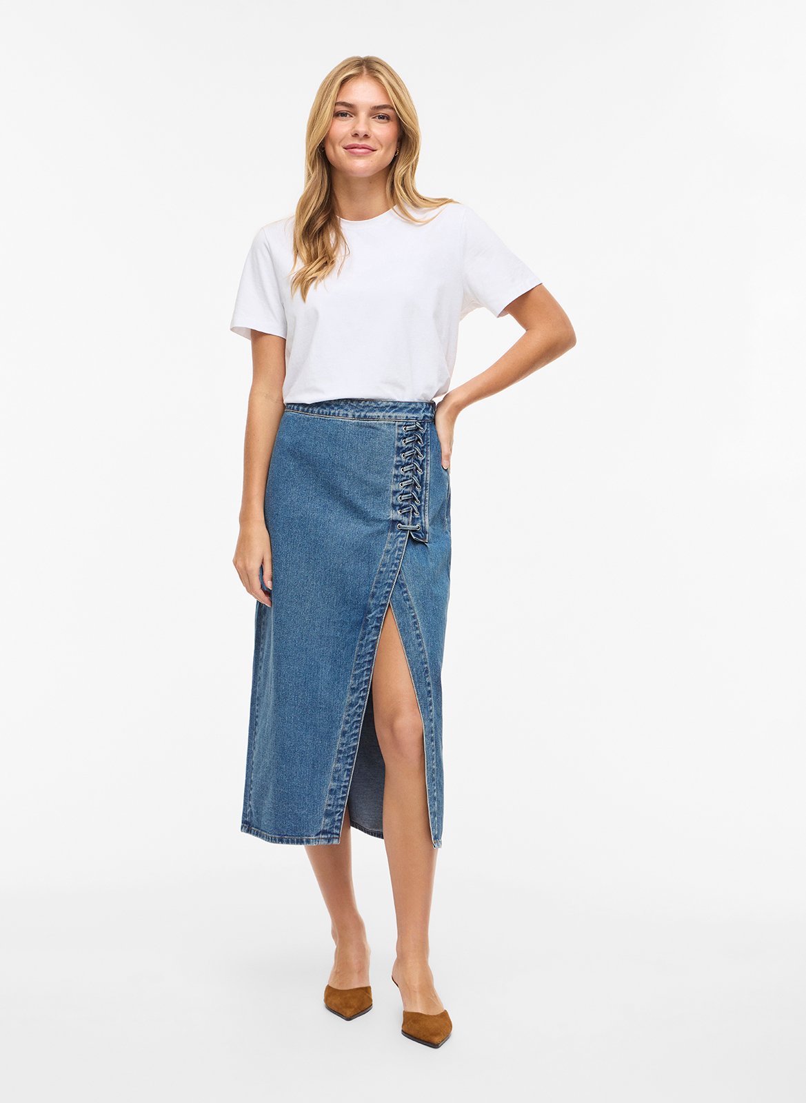 Jupe midi en denim de coton  VILA Bleu