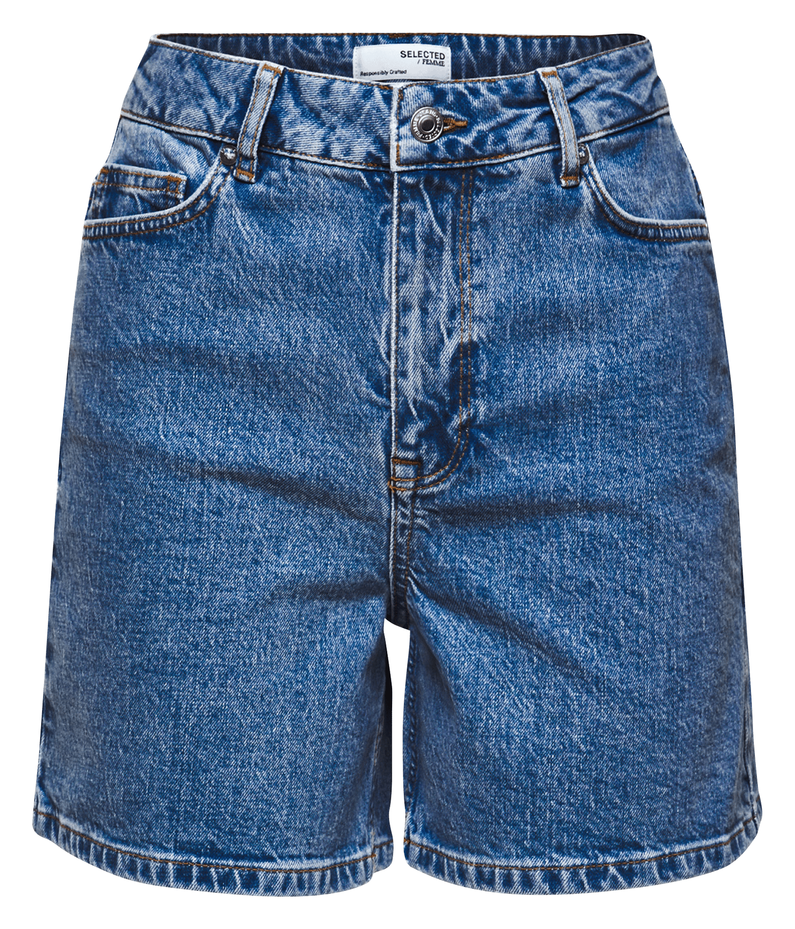 Straight cotton-blend shorts SELECTED Blue