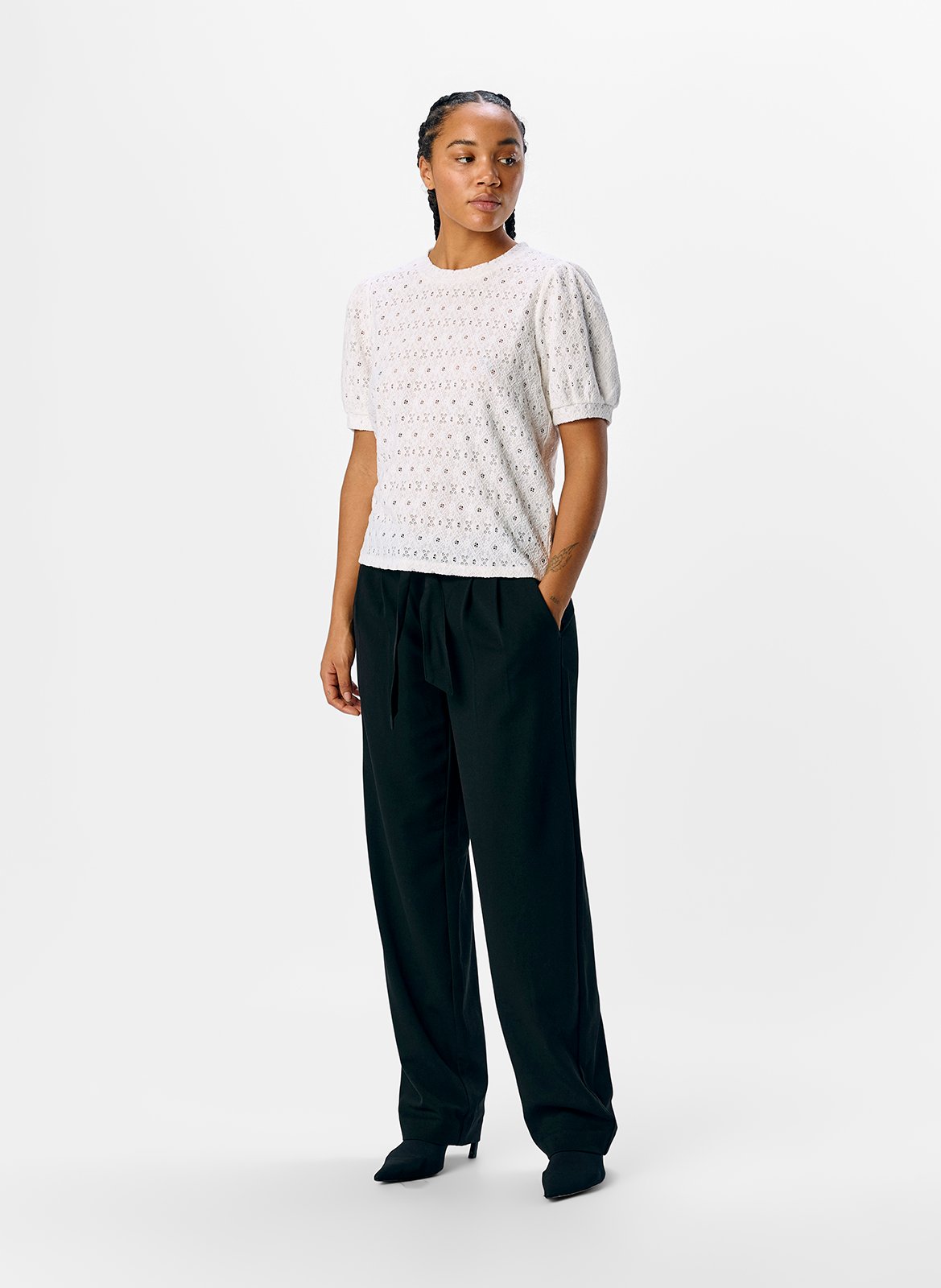 Straight-cut lace top OBJECT Beige