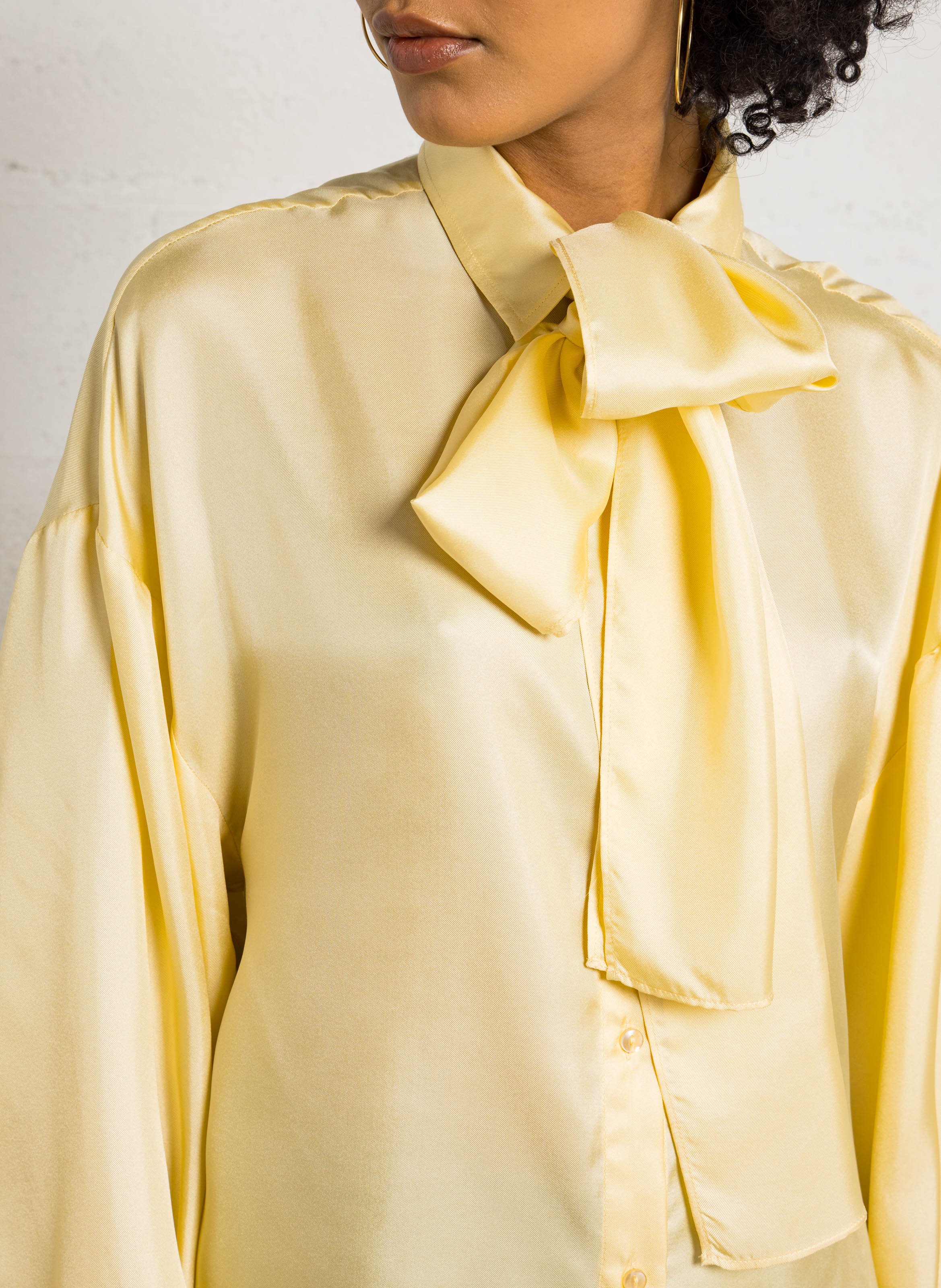 Oversized silk belted shirt STELLA NOVA Yellow