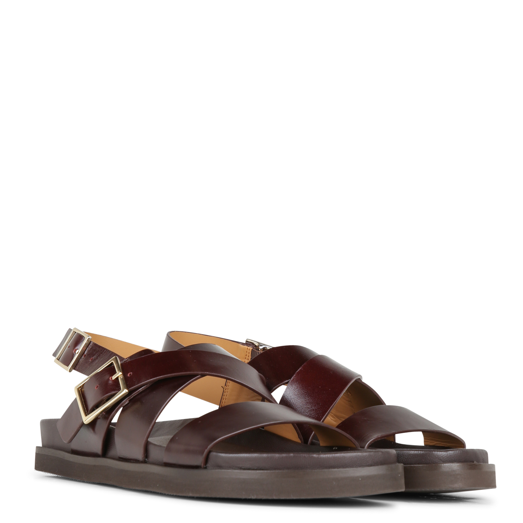 Avarca Berlin - Flache Ledersandalen mit Samt BOBBIES Braun