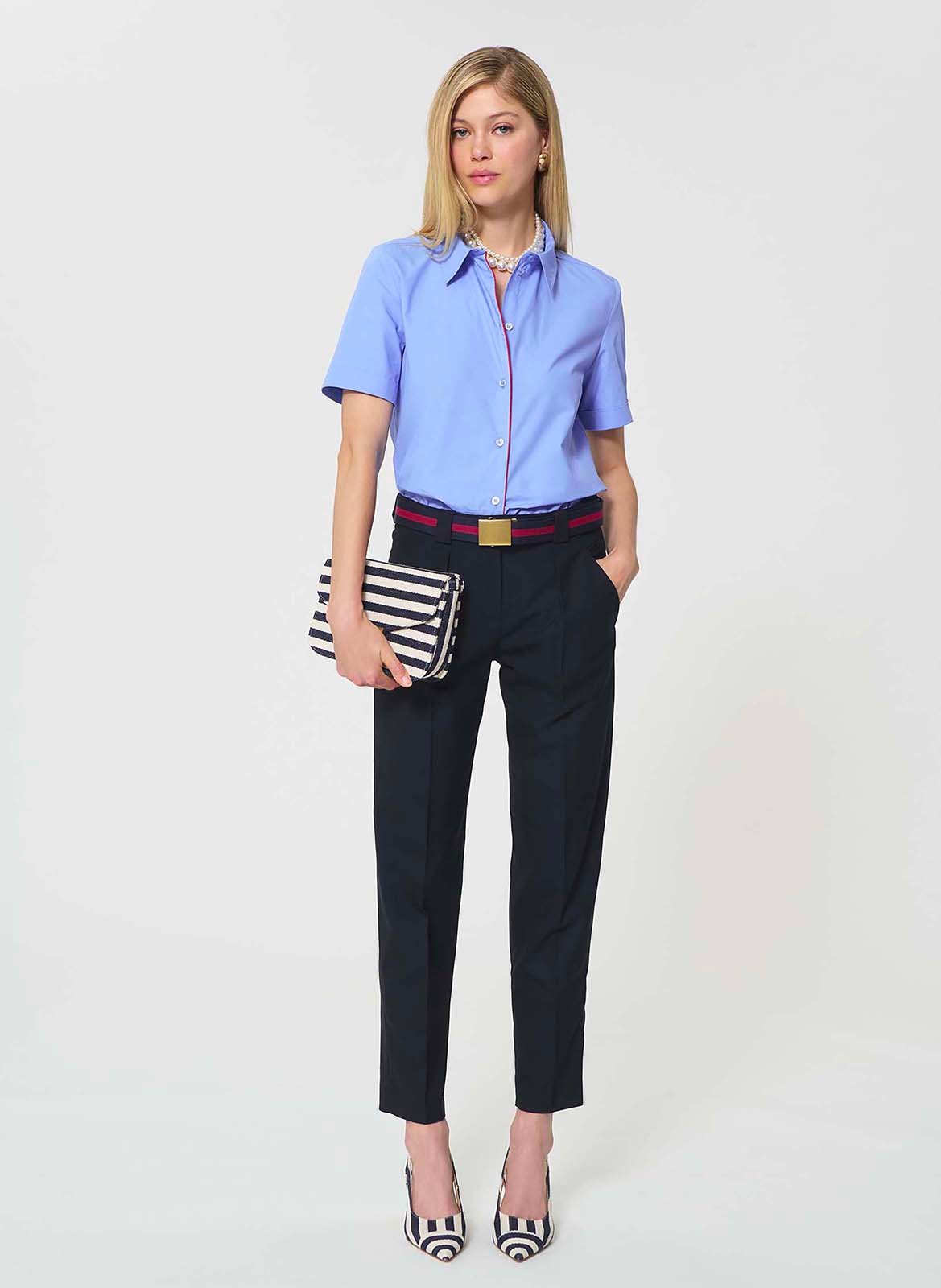 Pantalon cigarette uni taille haute TARA JARMON Bleu