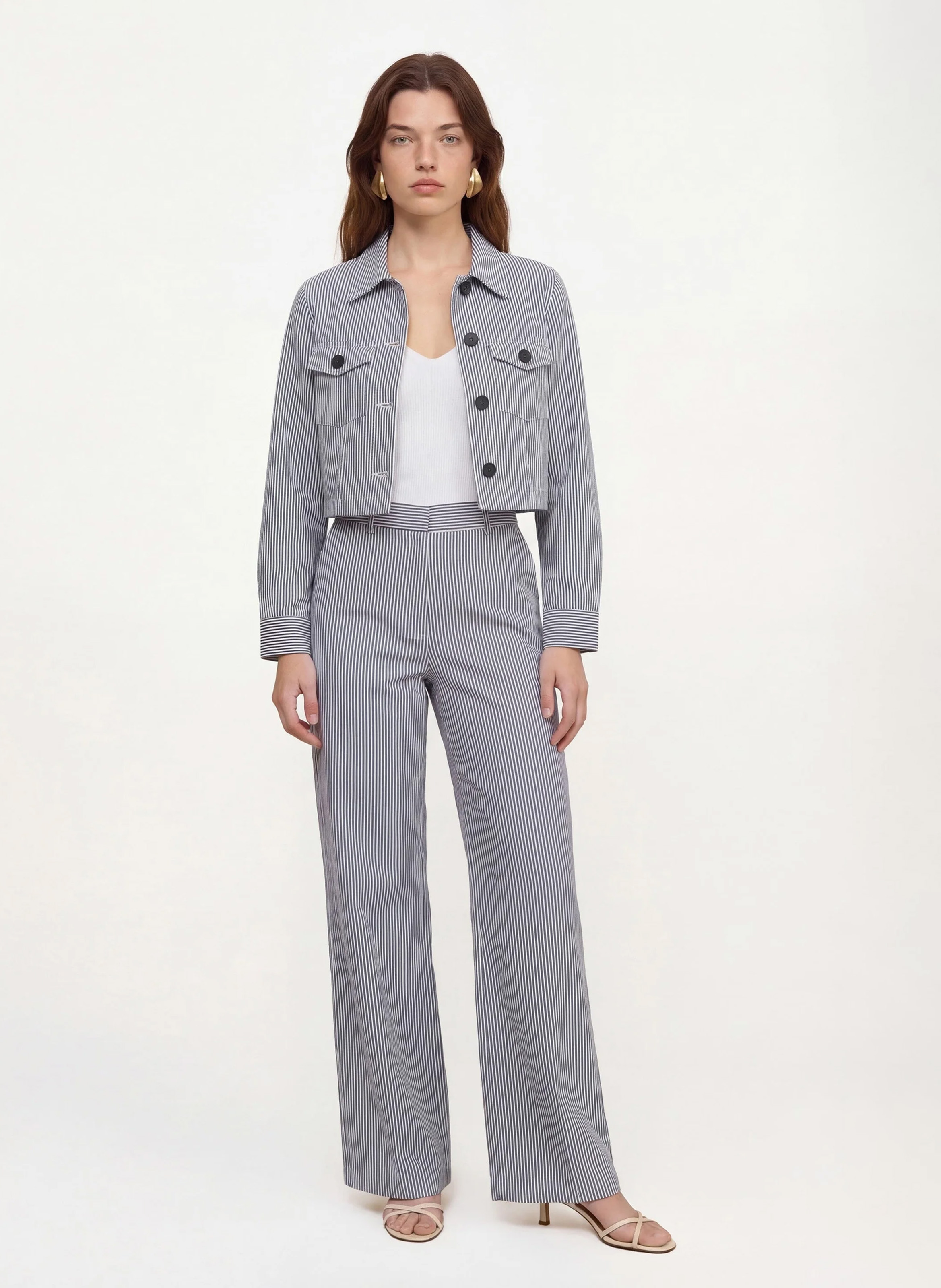 Veste courte droite à rayures KOOKAI Bleu