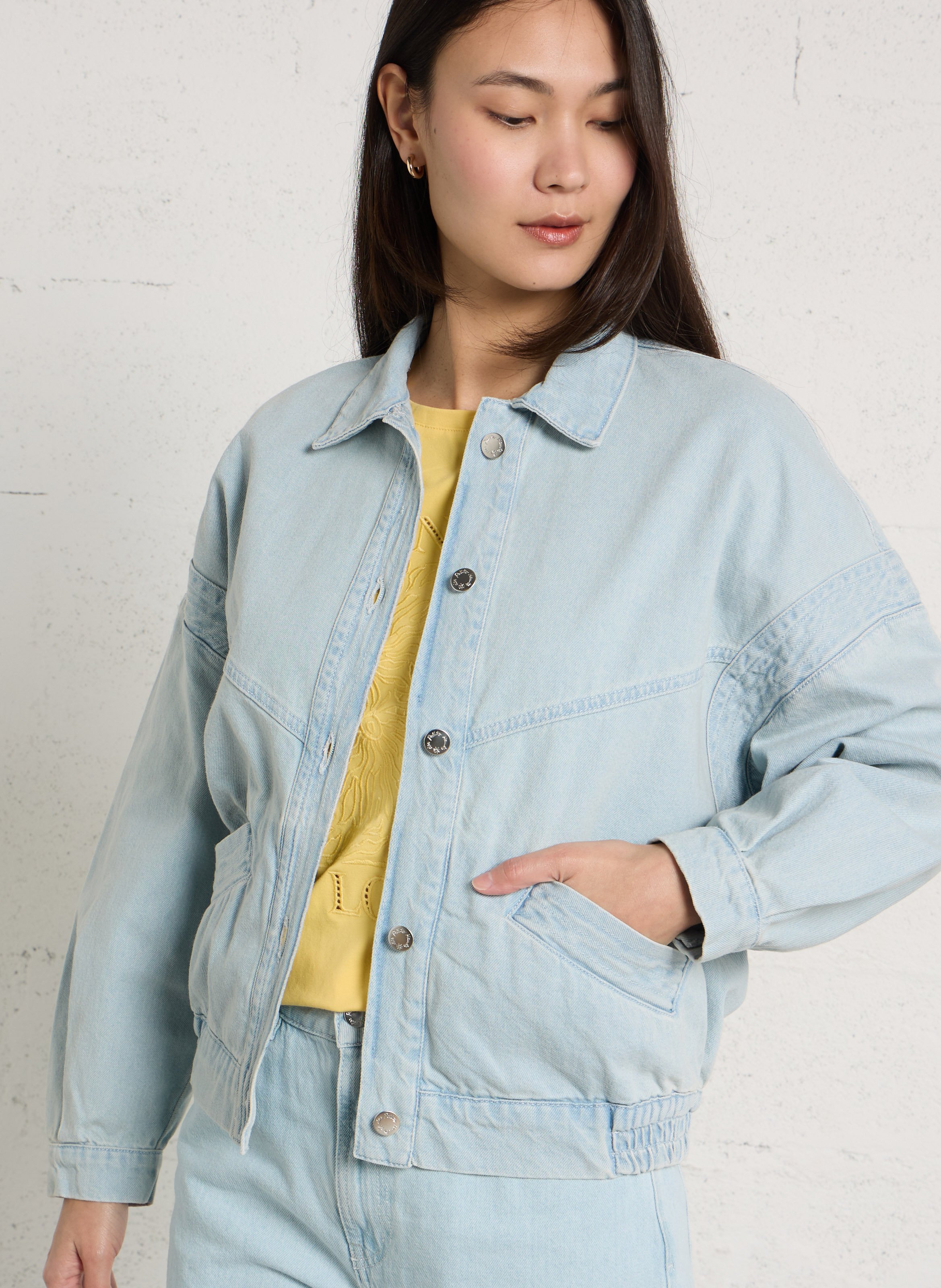 Oversize-Baumwolljacke mit klassischem Kragen DES PETITS HAUTS Blau