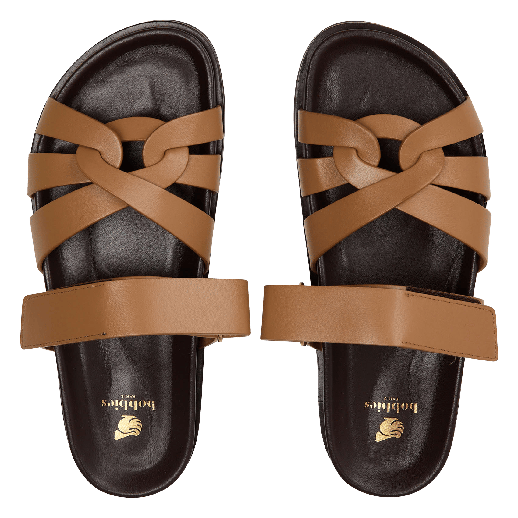 Avarca Berlin - Flache Ledersandalen mit Samt BOBBIES Braun