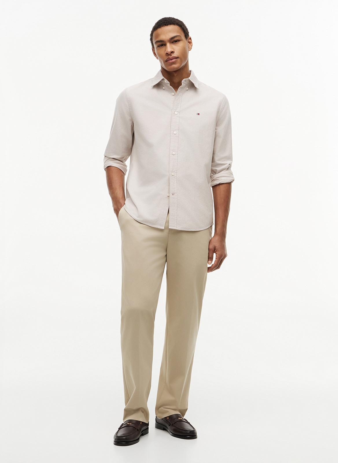 Organic cotton-blend shirt with button-down collar TOMMY HILFIGER Khaki