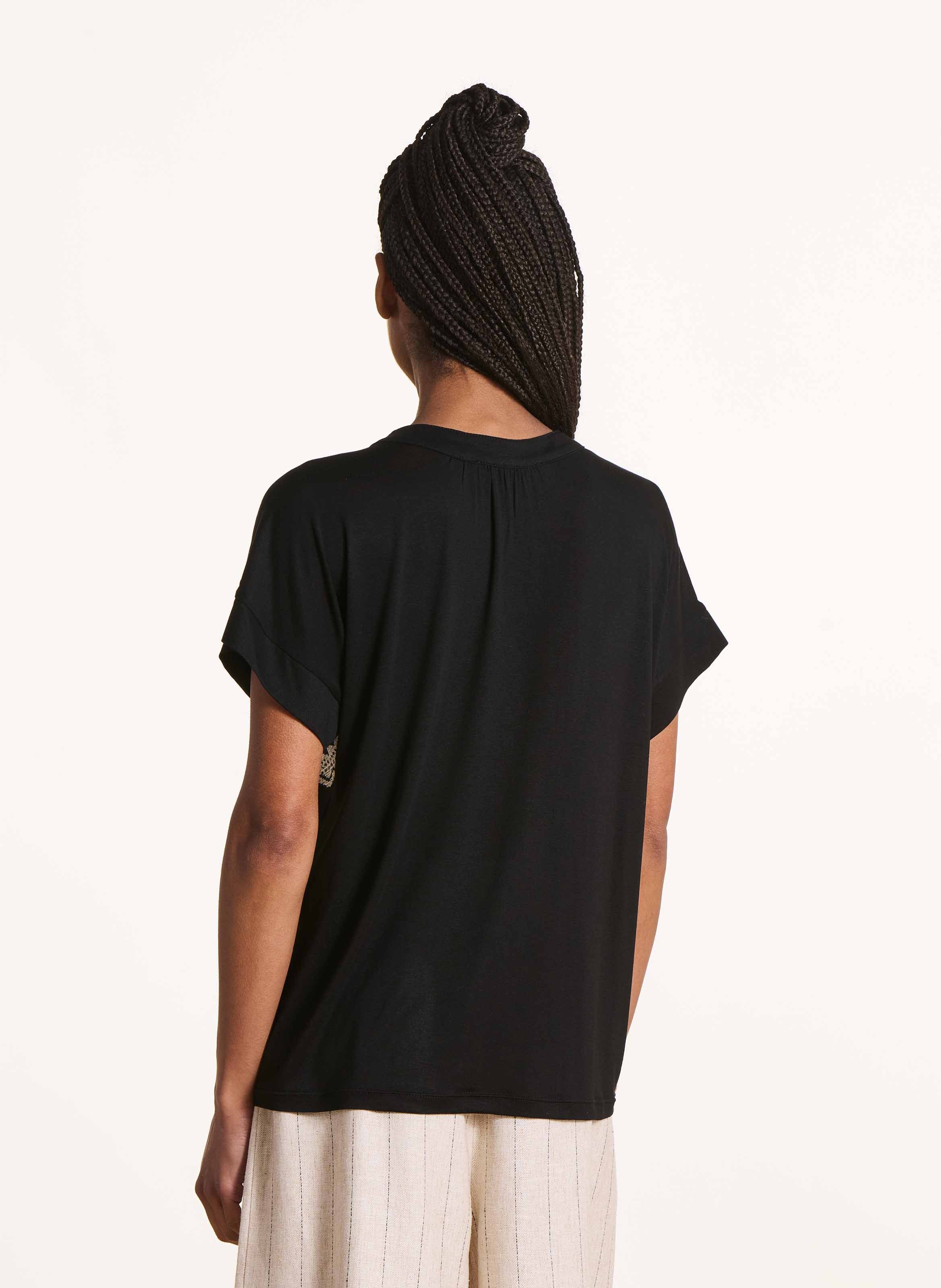 Tee-shirt col tunisien en coton mélangé LA FEE MARABOUTEE Noir