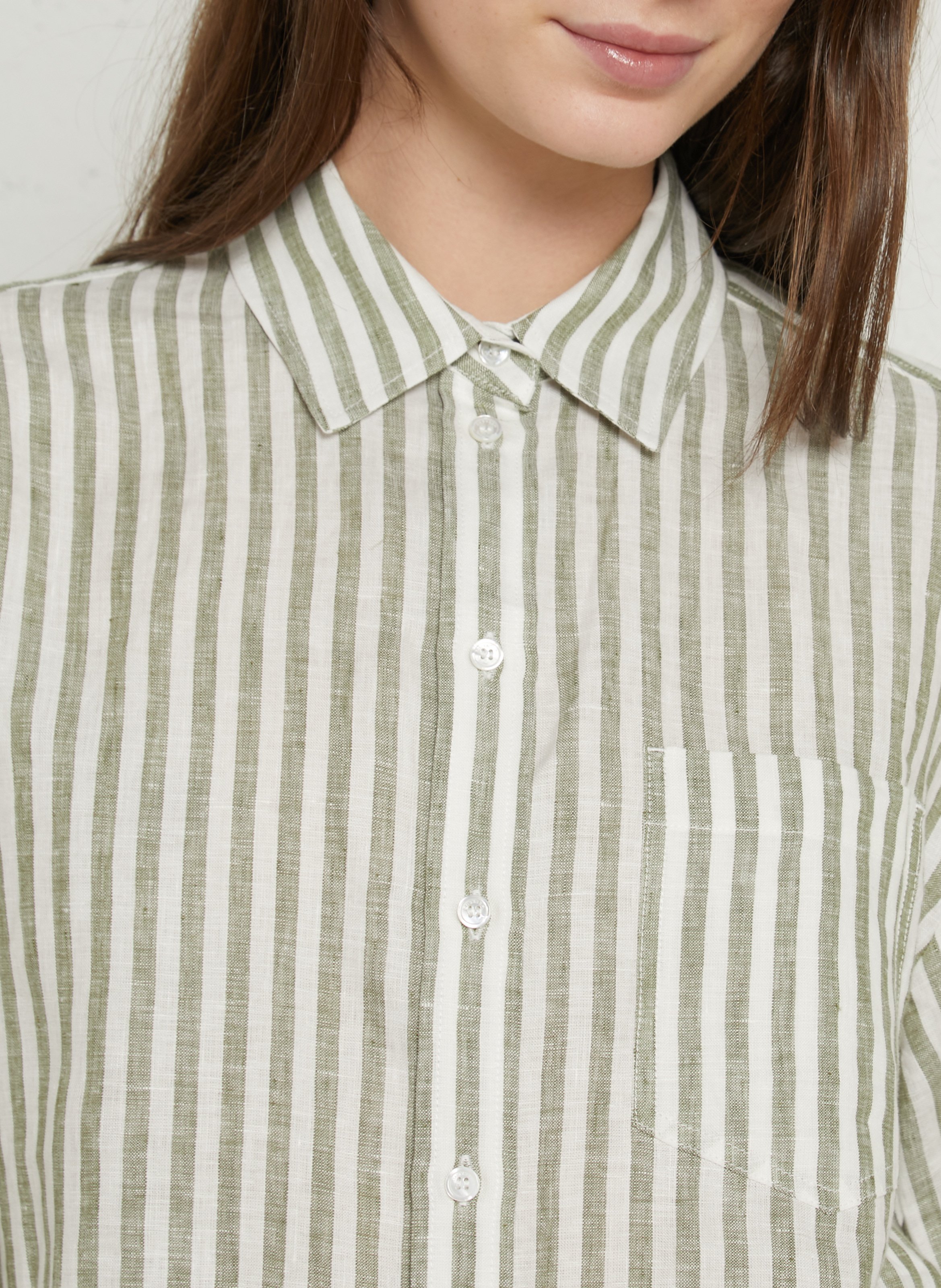Loose short linen shirt with stripes MAX MARA WEEK END Khaki