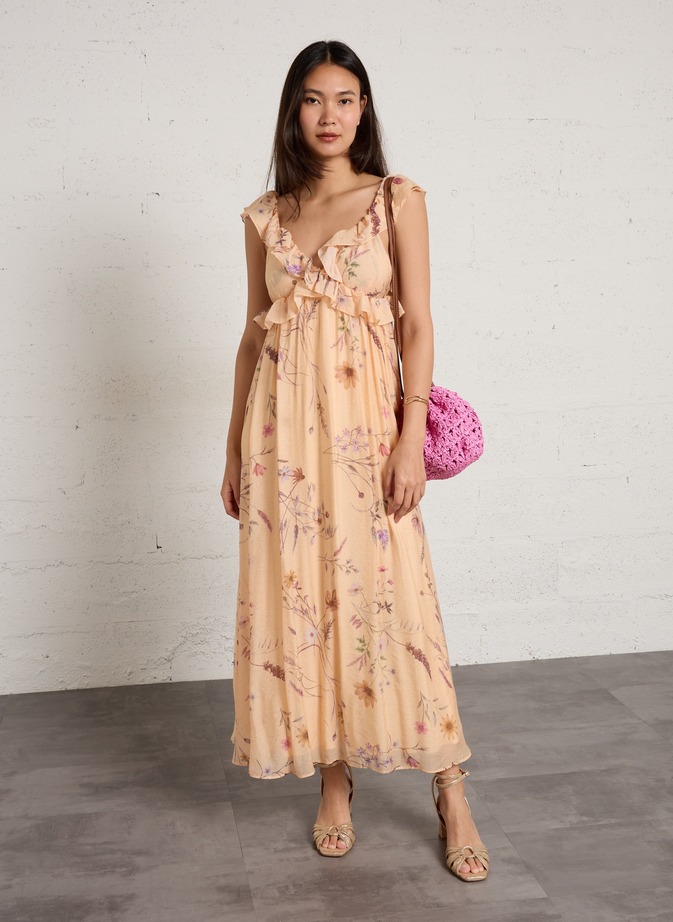 Langes, weit geschnittenes Kleid mit Print BERENICE Mehrfarbig