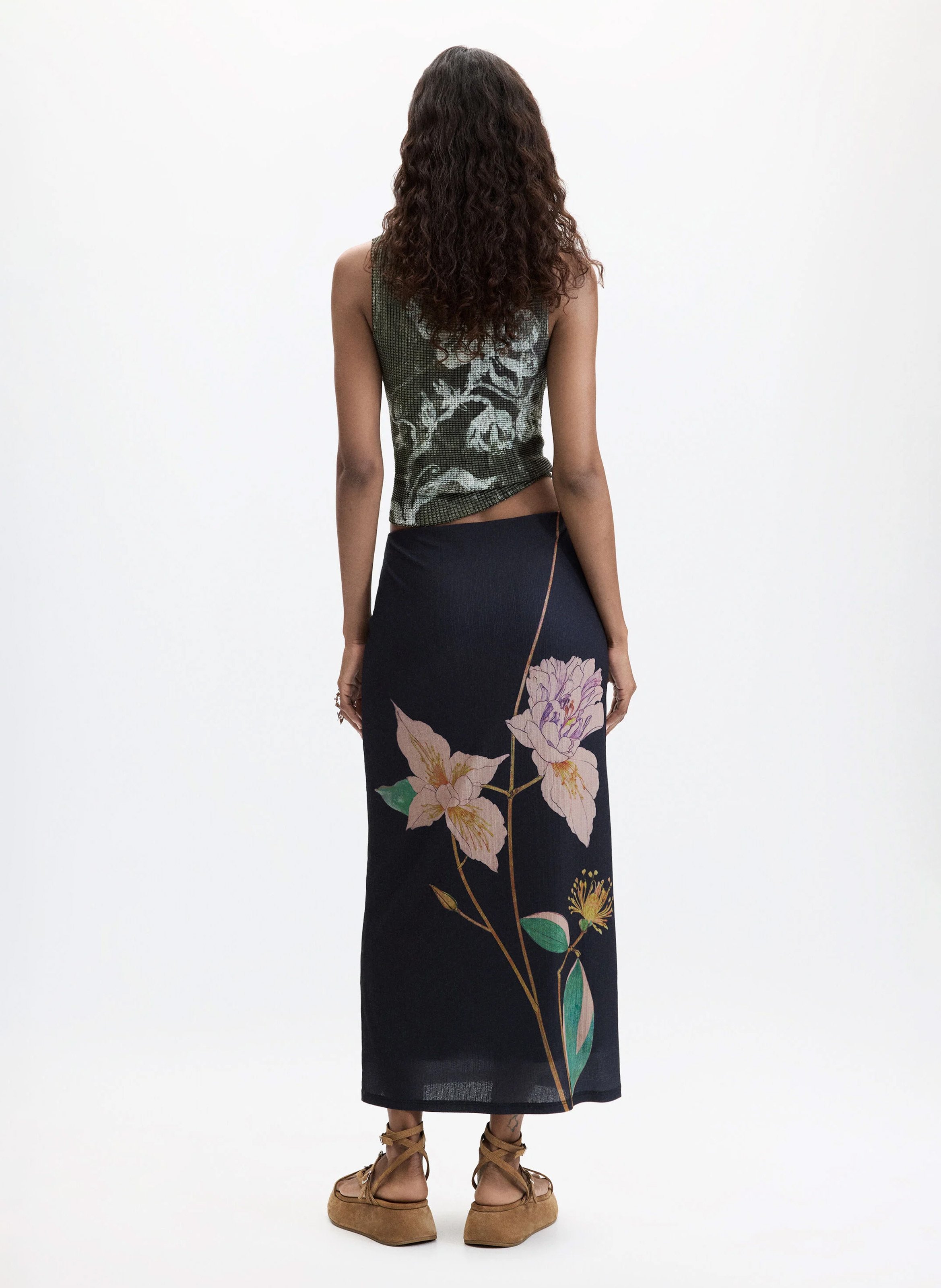 Jupe longue à imprimé floral DESIGUAL Noir