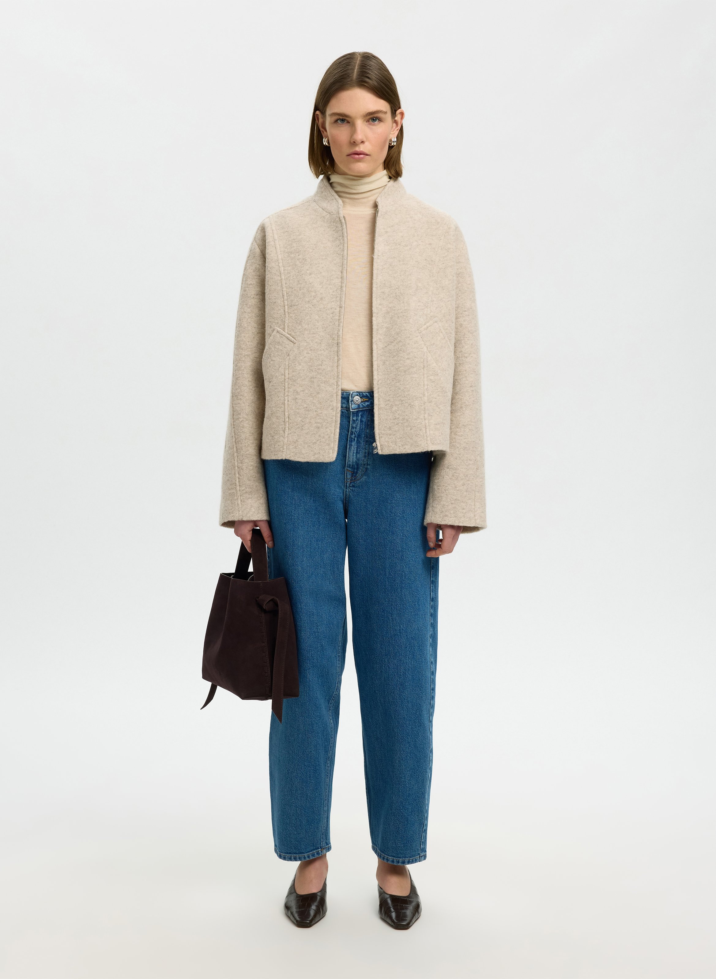 Veste oversize en laine recyclée mélangée SELECTED Beige
