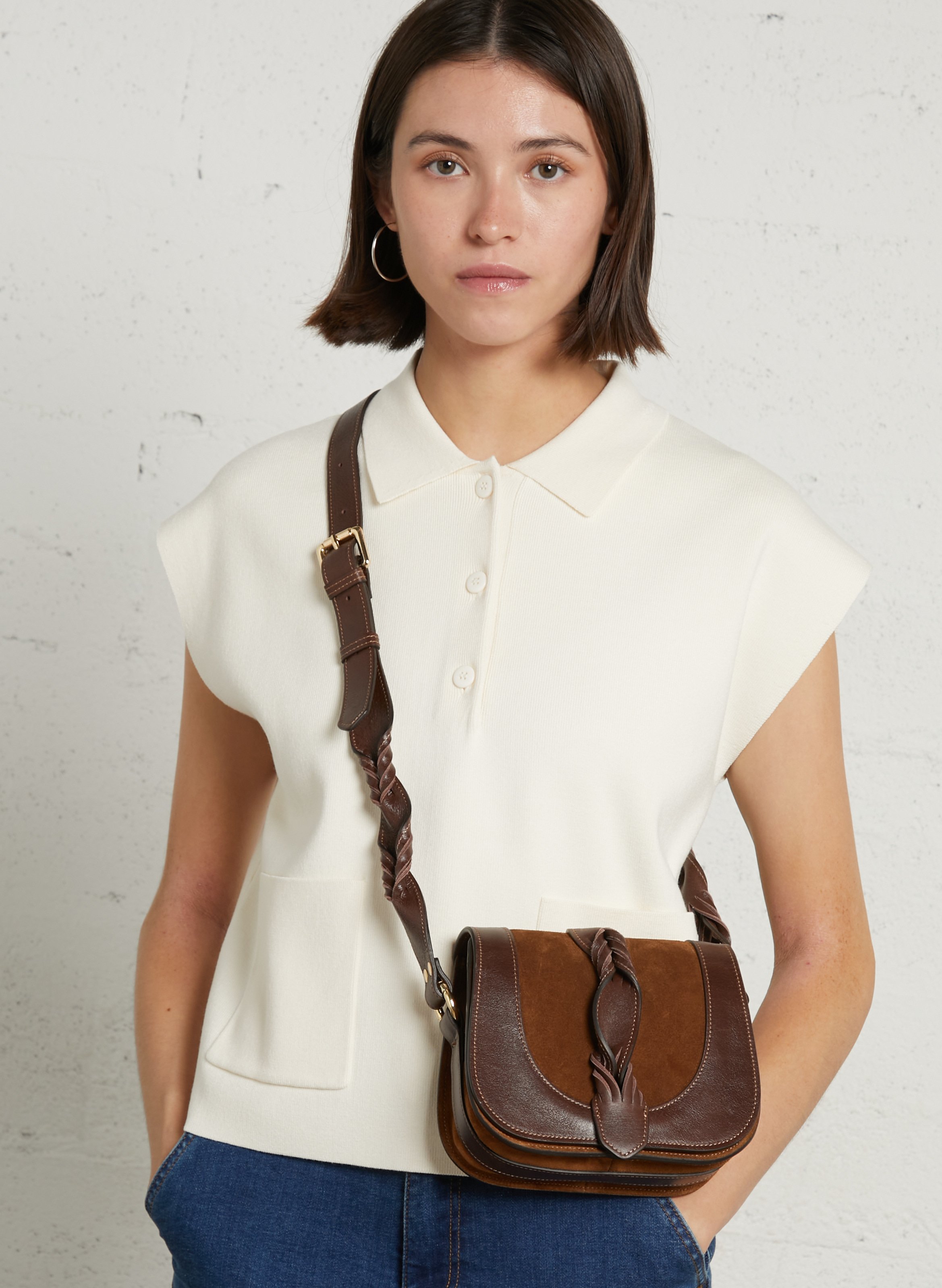 Umhängetasche aus Leder MAISON 123 Beige