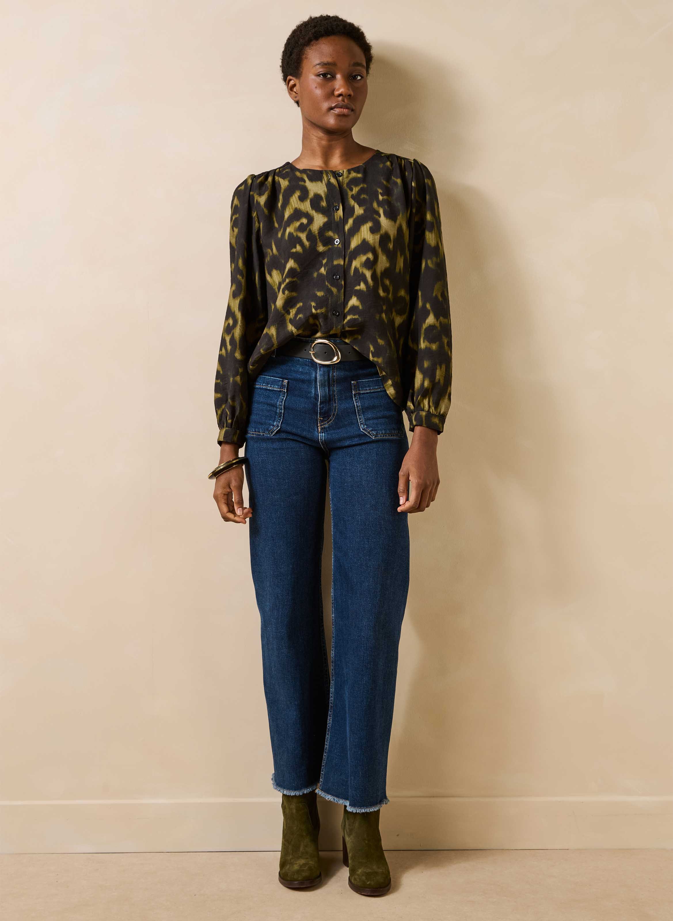 Blouse droite col rond à imprimé animal LA FEE MARABOUTEE Vert