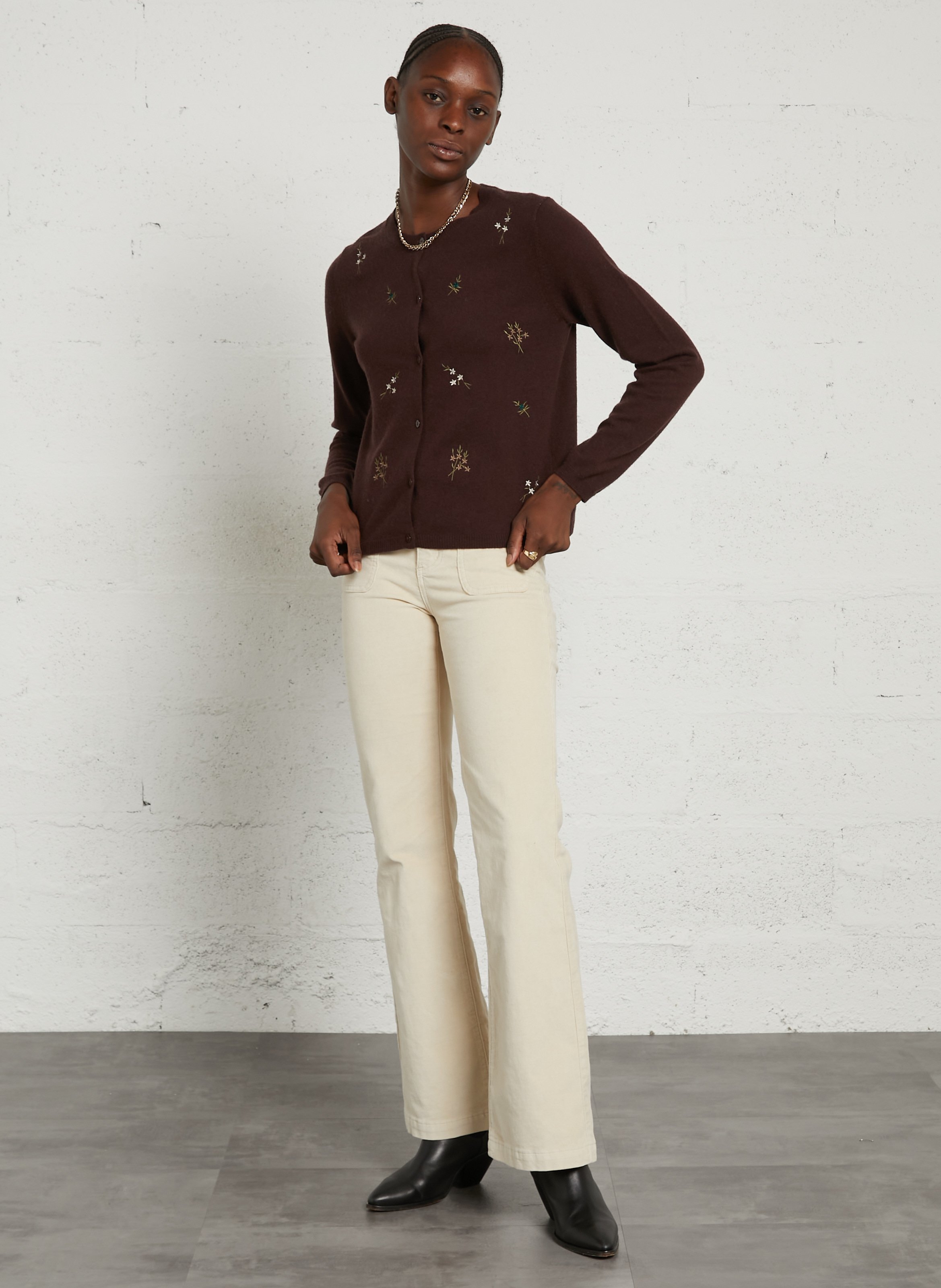 Cardigan with floral embroidery NICE THINGS Plums