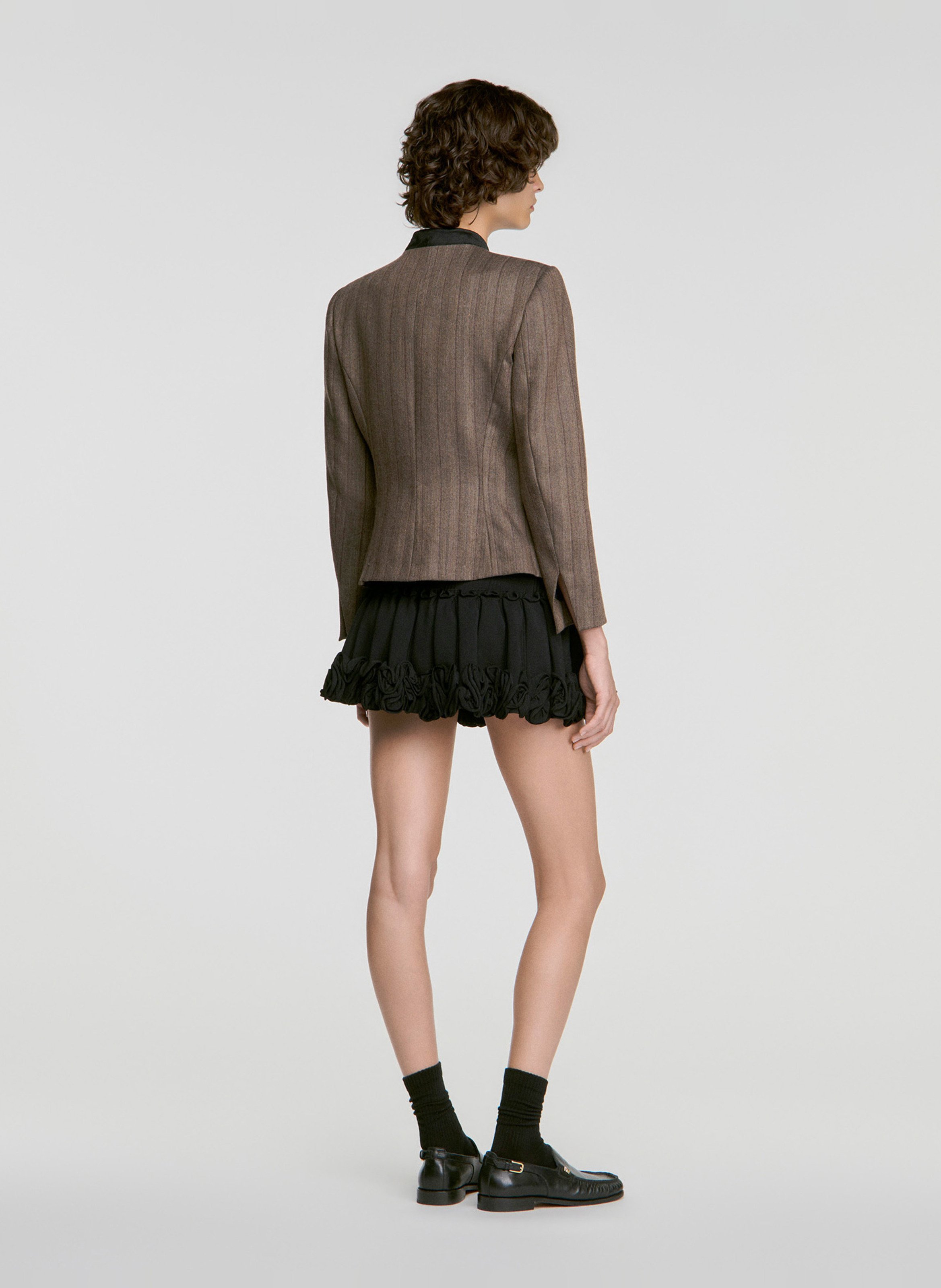 Wool-blend stand-collar tailored jacket SANDRO Beige
