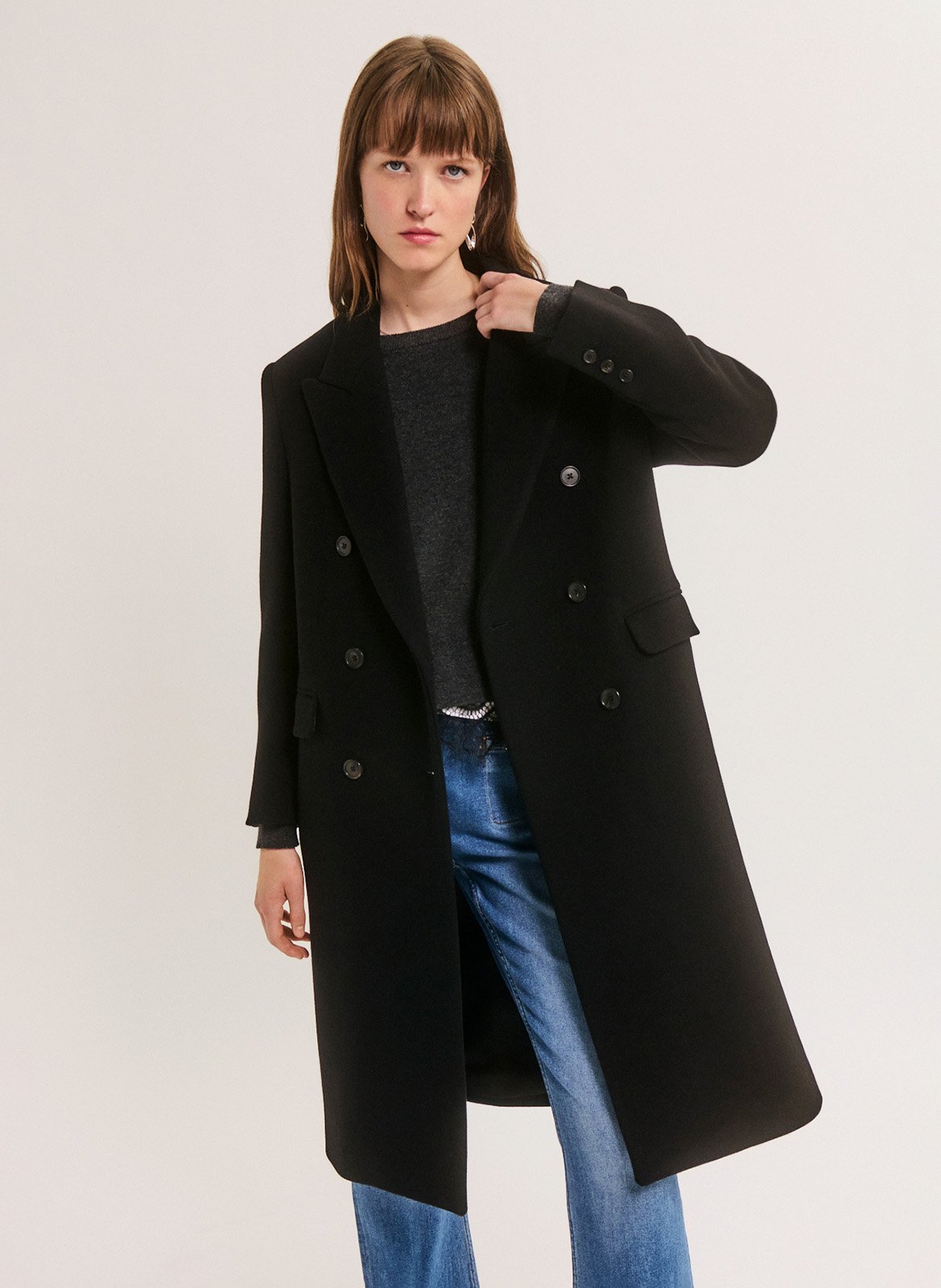 Manteau cintrée col tailleur en laine mélangée PABLO Noir