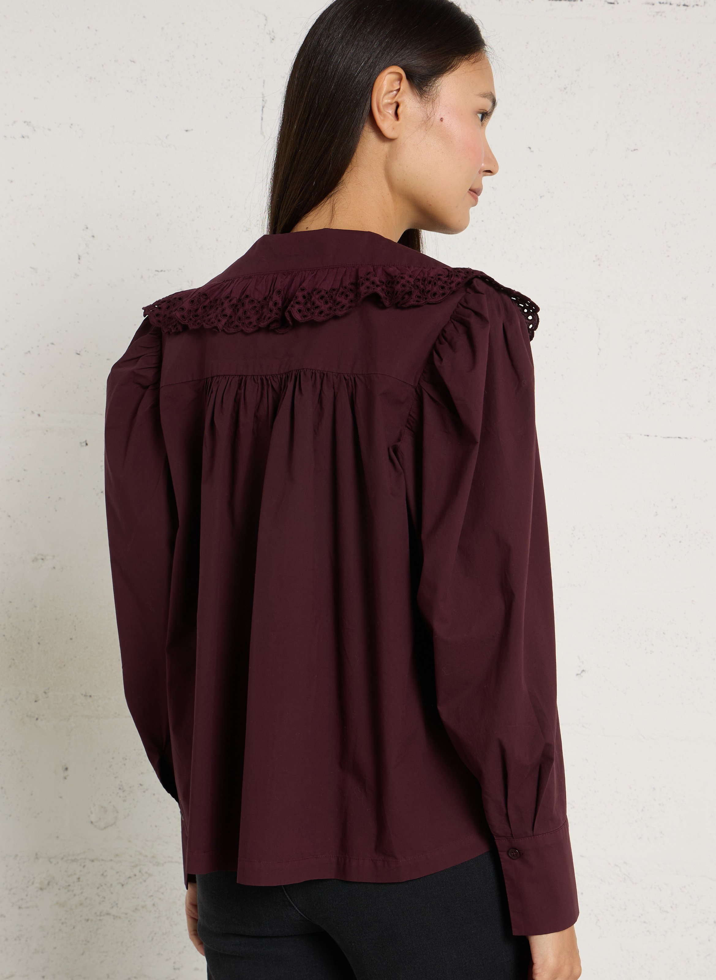 Ruime blouse met V-hals en volants van katoen THE NEW SOCIETY Rood