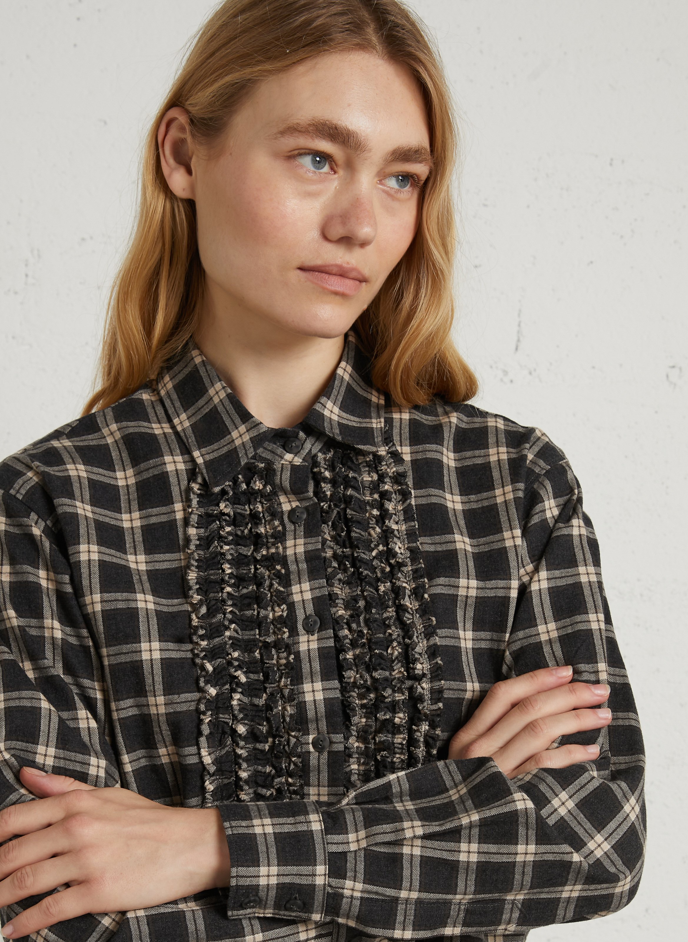 Checked cotton ruched shirt DIEGA Grey