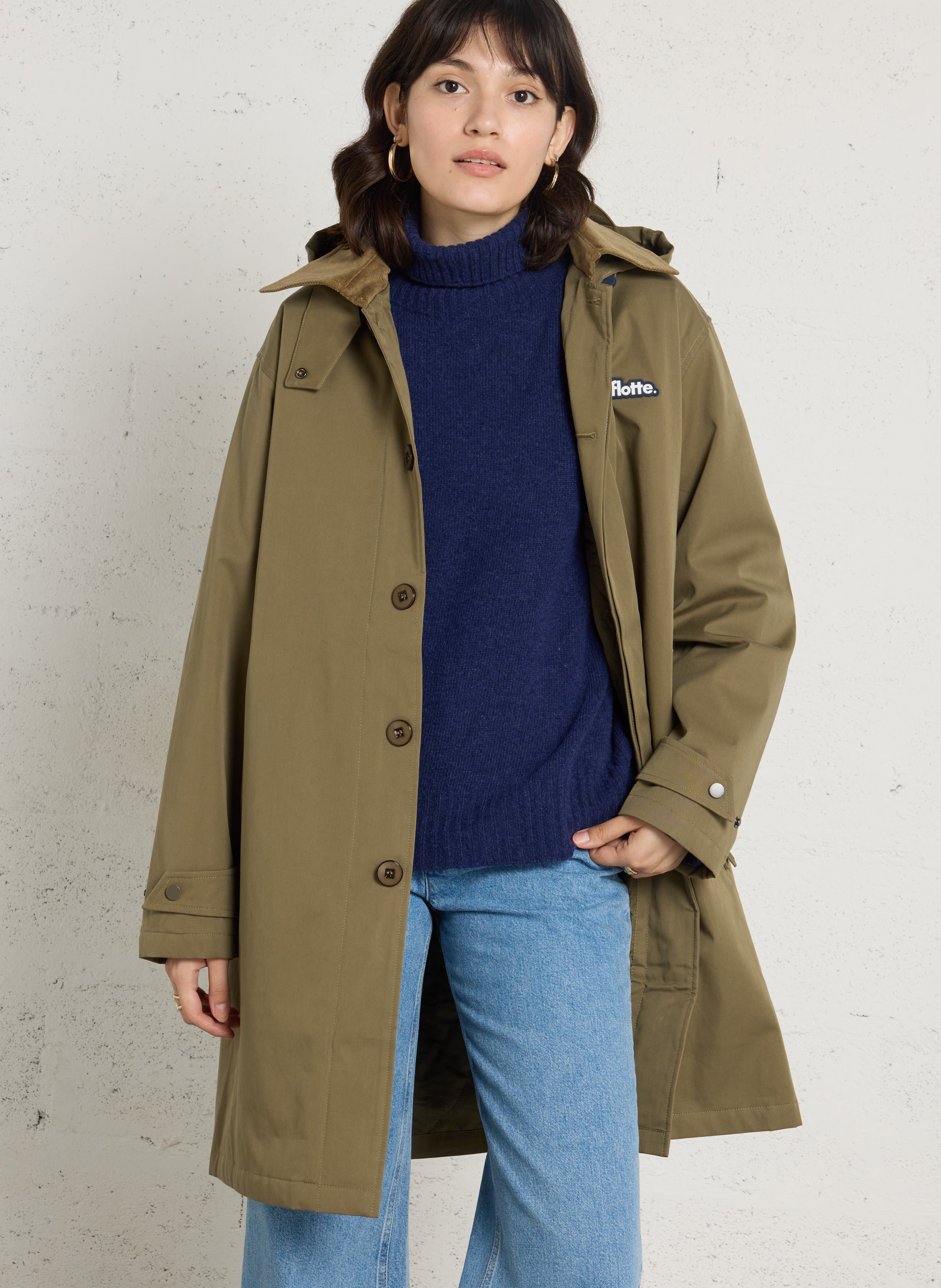 Gerader Regenmantel aus Baumwollmischung FLOTTE Khaki