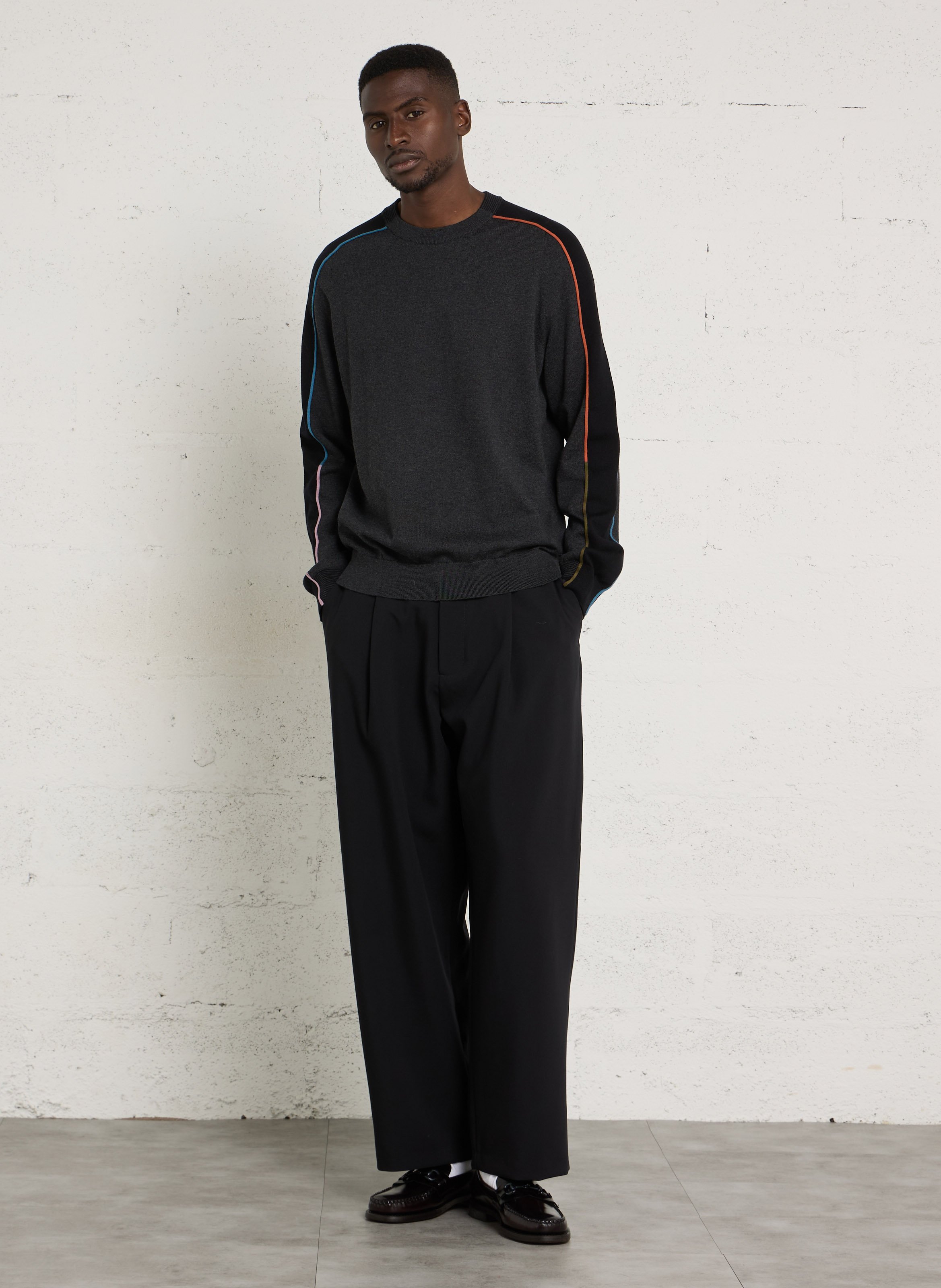 Pull fin col rond en coton et laine PAUL SMITH Noir