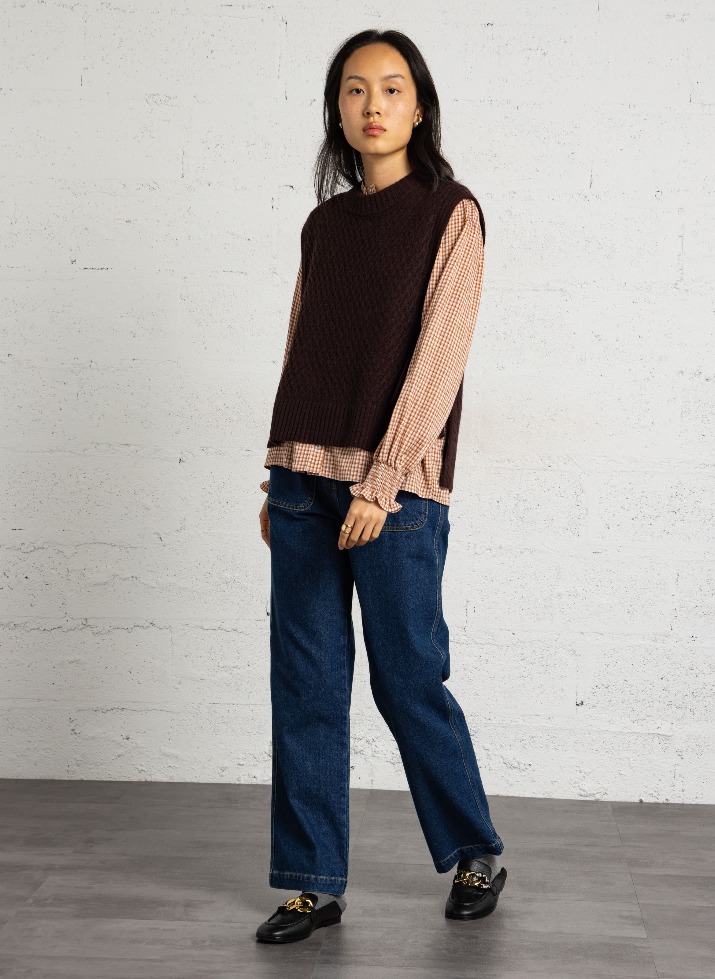 Pull sans manches uni en laine PETITE MENDIGOTE Marron