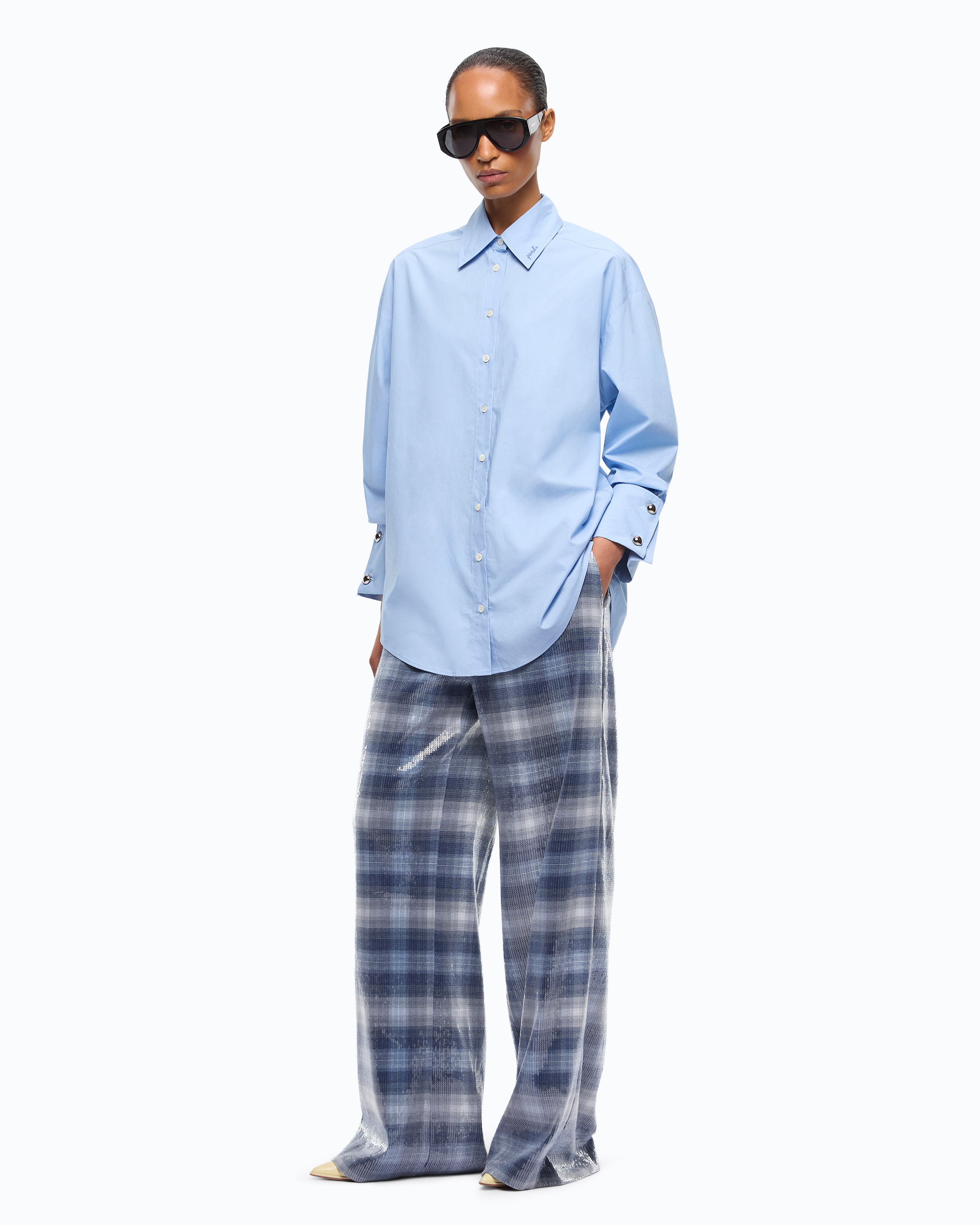 “Quiet Is the New Punk” Cotton Shirt PINKO Blue