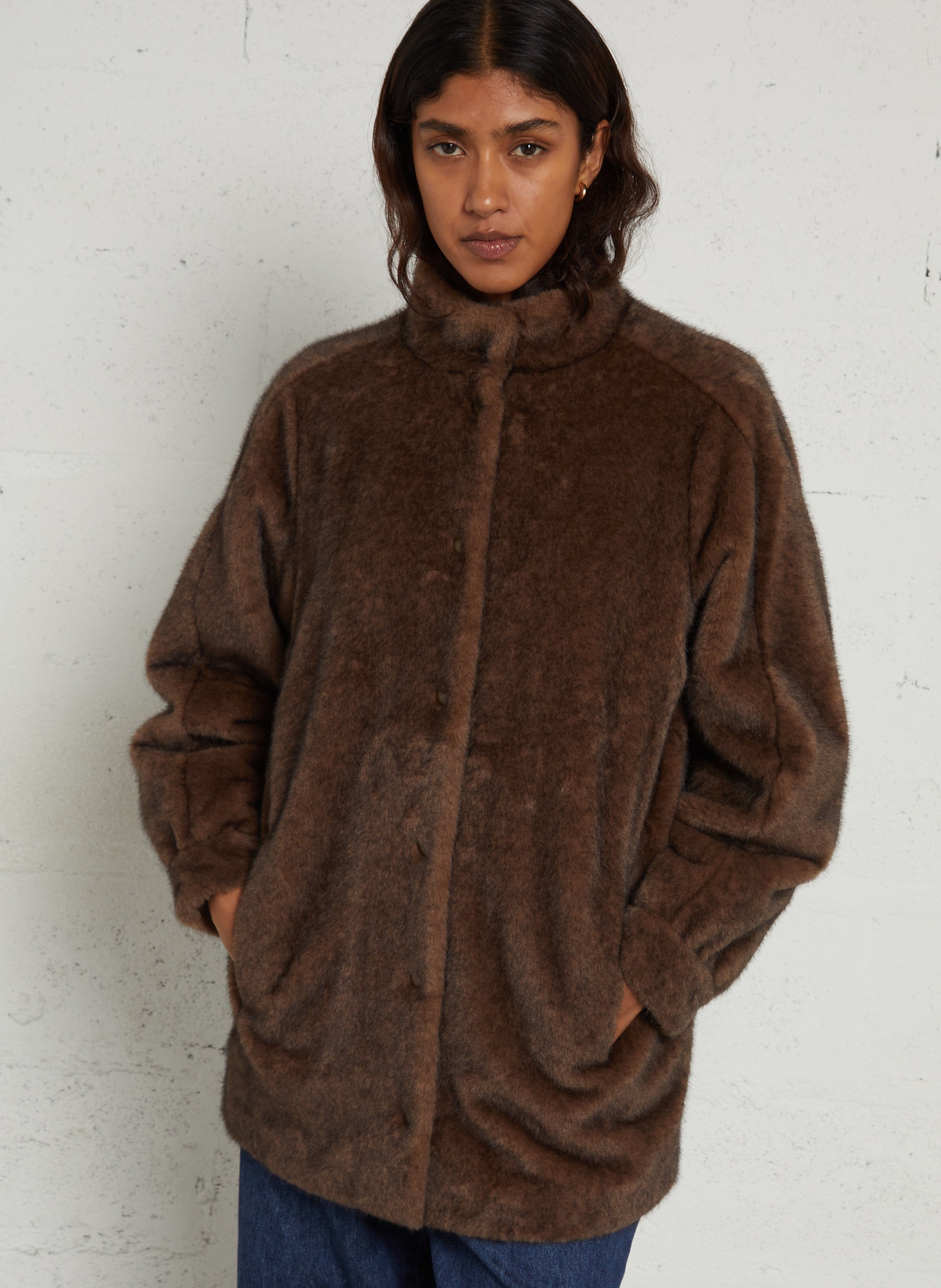 Manteau mi-long en fourrure synthétique MAISON 123 Gris