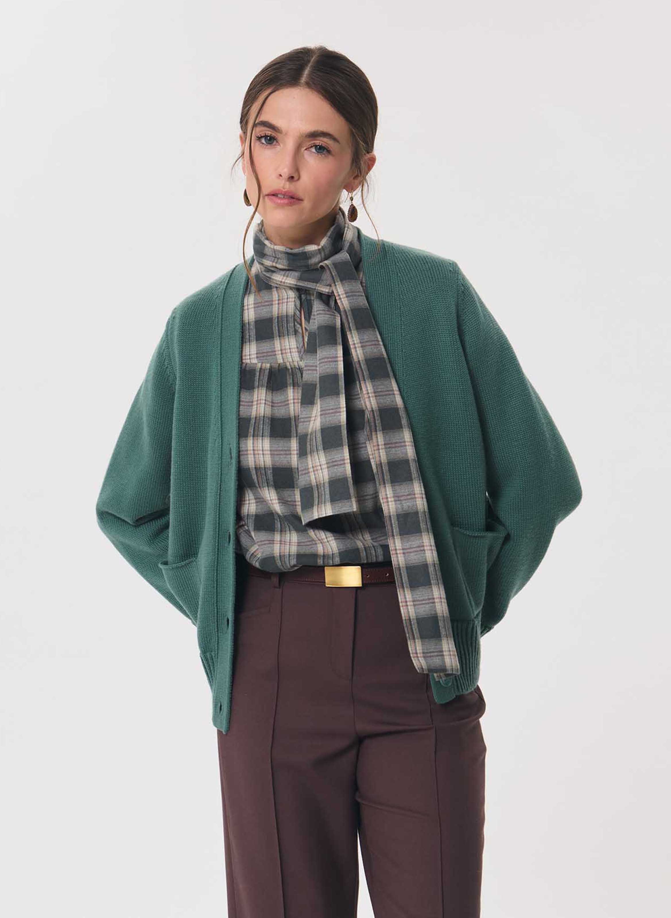 Top ample col lavallière en coton mélangé TARA JARMON Vert